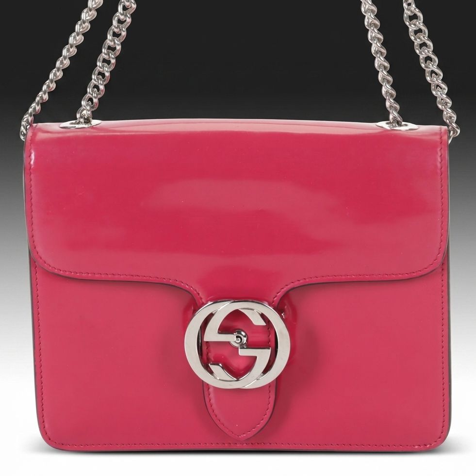 Gucci Interlocking G Pink Patent Calfskin Leather Shoulder Bag