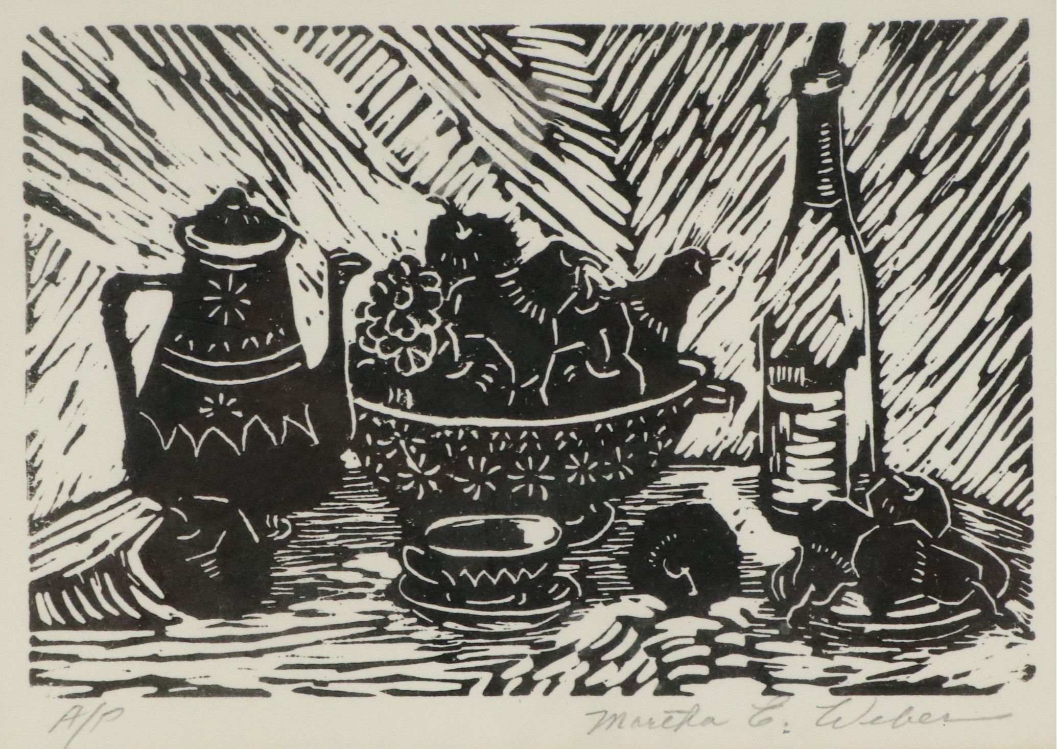 Martha E. Weber Still Life Relief Print, 21st Century