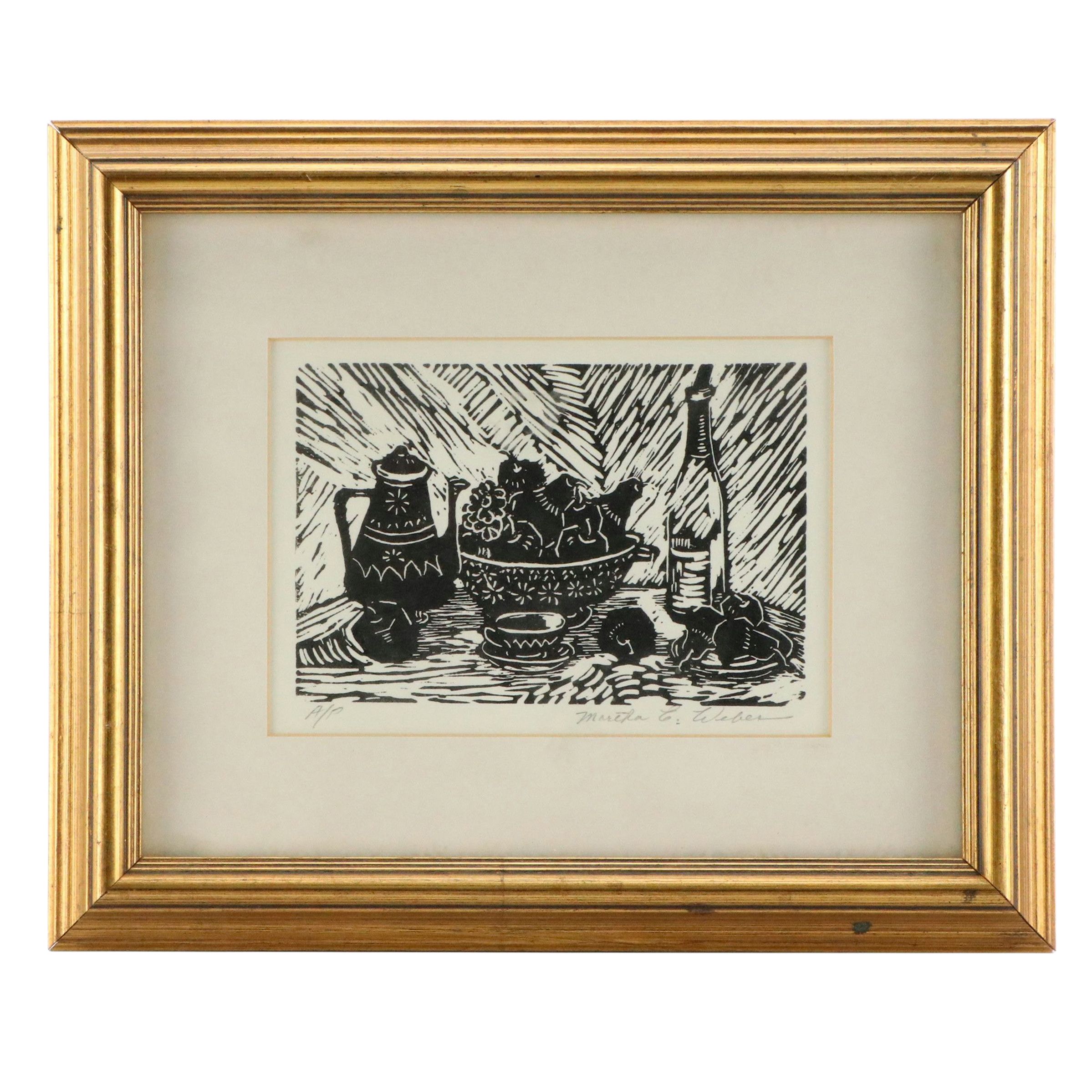 Martha E. Weber Still Life Relief Print, 21st Century