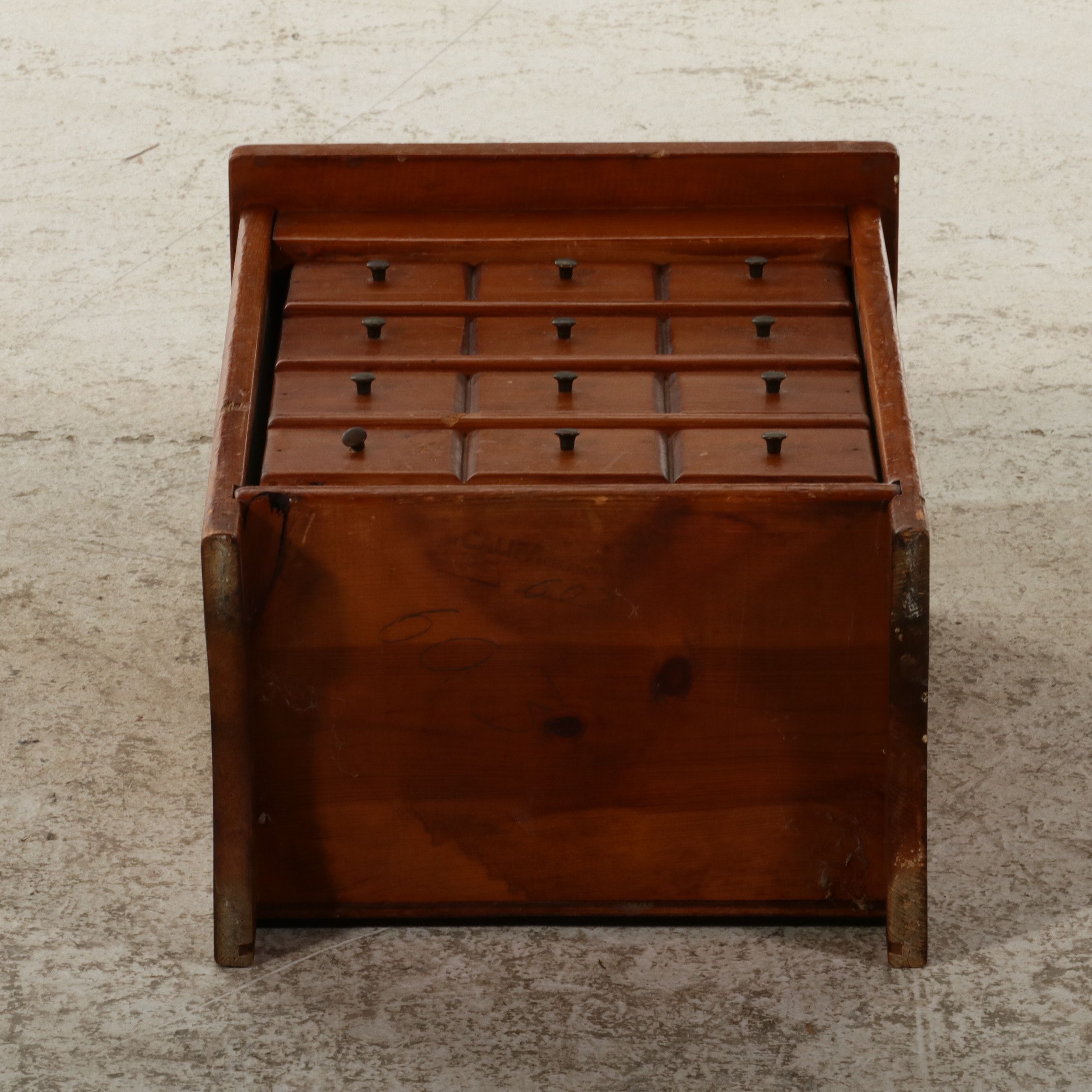 Primitive Pine Apothecary-Style Tilt-Front Bin, Late 20th Century