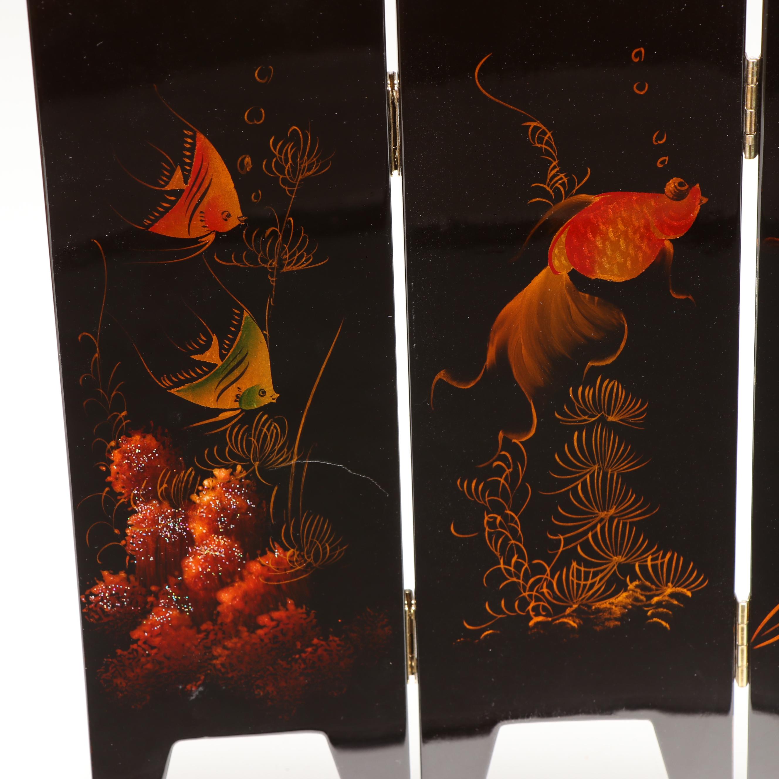 Vietnamese Abalone Inlaid Lacquer Folding Screen with Storage and Jewelry Box