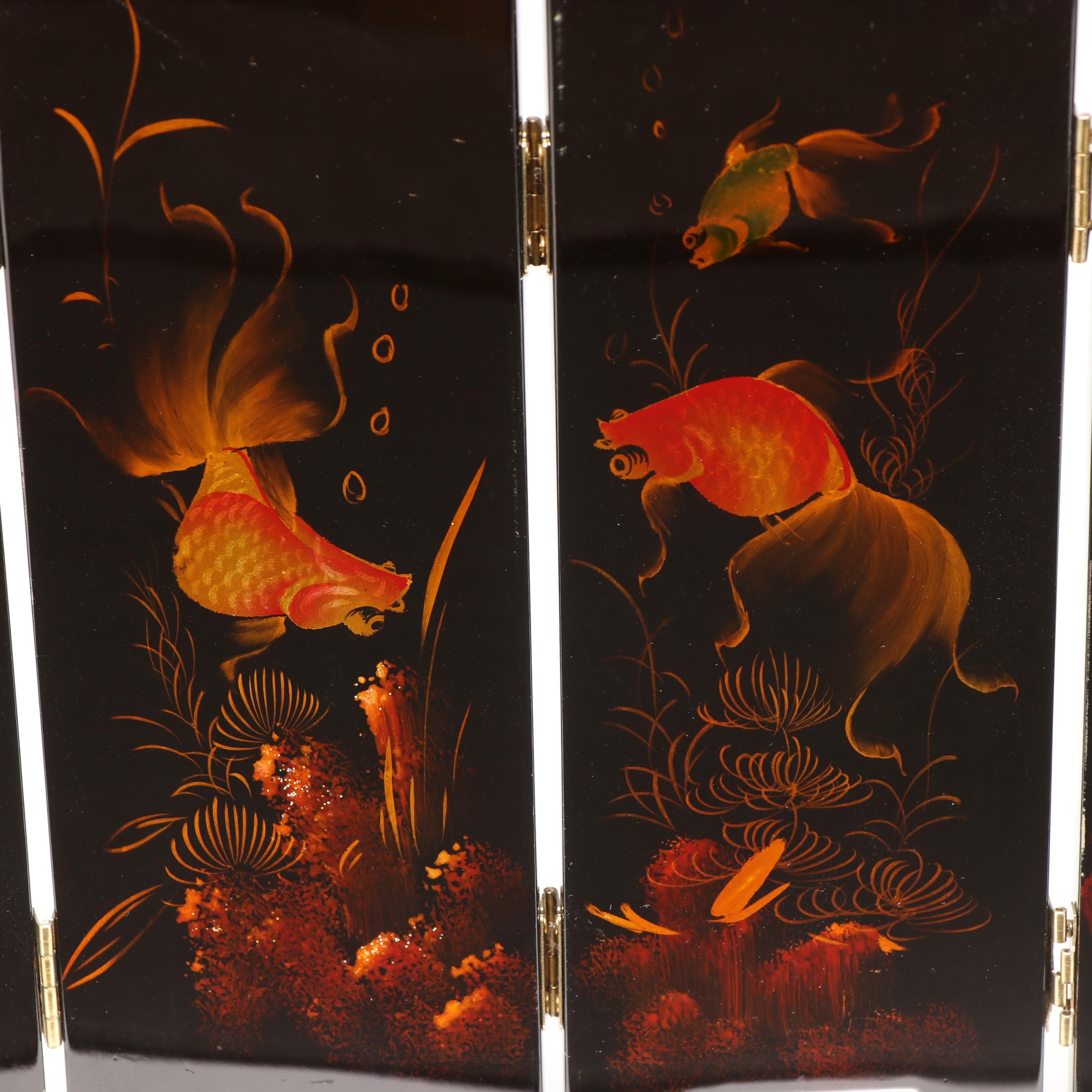 Vietnamese Abalone Inlaid Lacquer Folding Screen with Storage and Jewelry Box