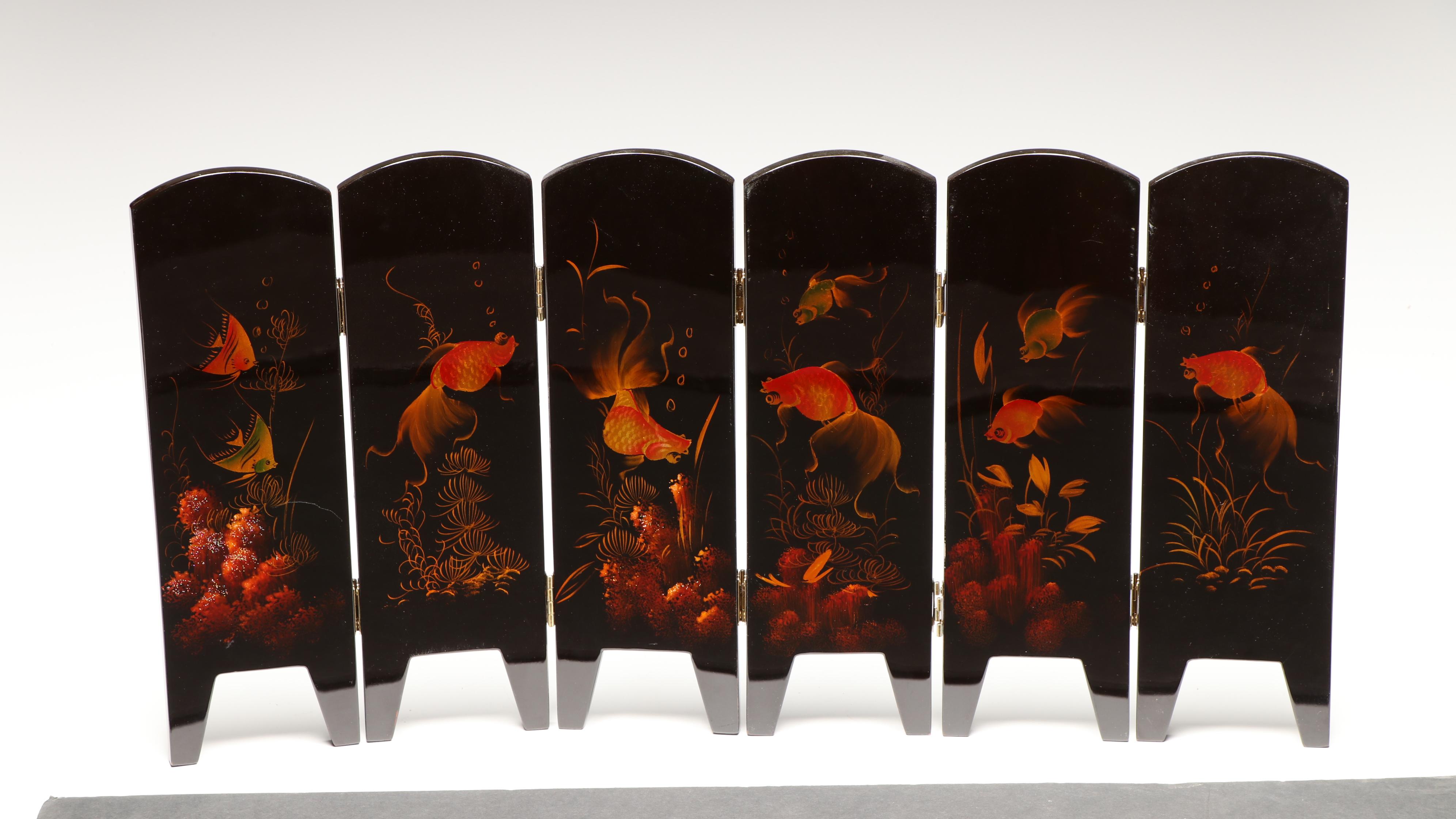 Vietnamese Abalone Inlaid Lacquer Folding Screen with Storage and Jewelry Box