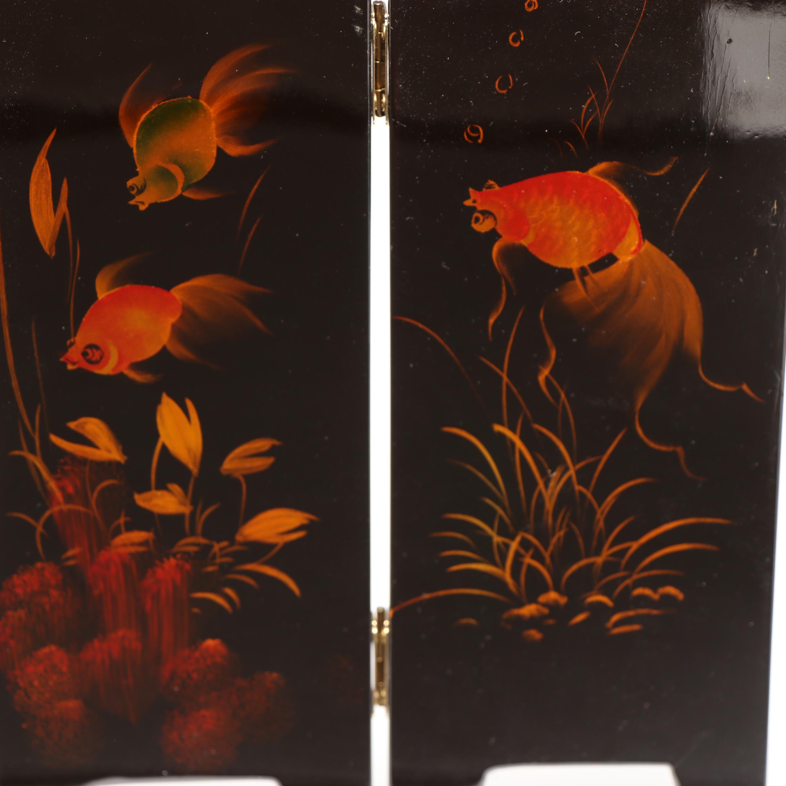 Vietnamese Abalone Inlaid Lacquer Folding Screen with Storage and Jewelry Box