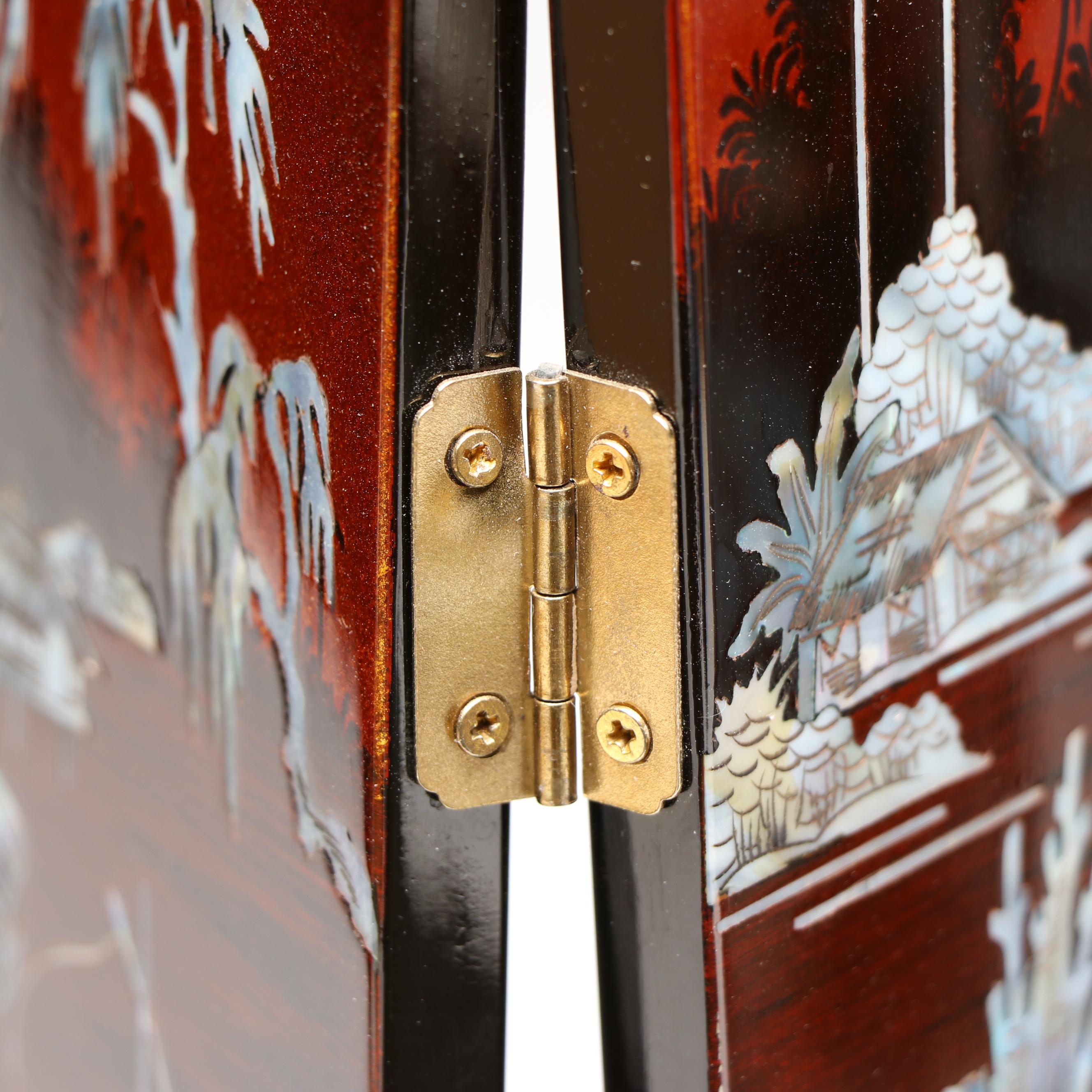 Vietnamese Abalone Inlaid Lacquer Folding Screen with Storage and Jewelry Box
