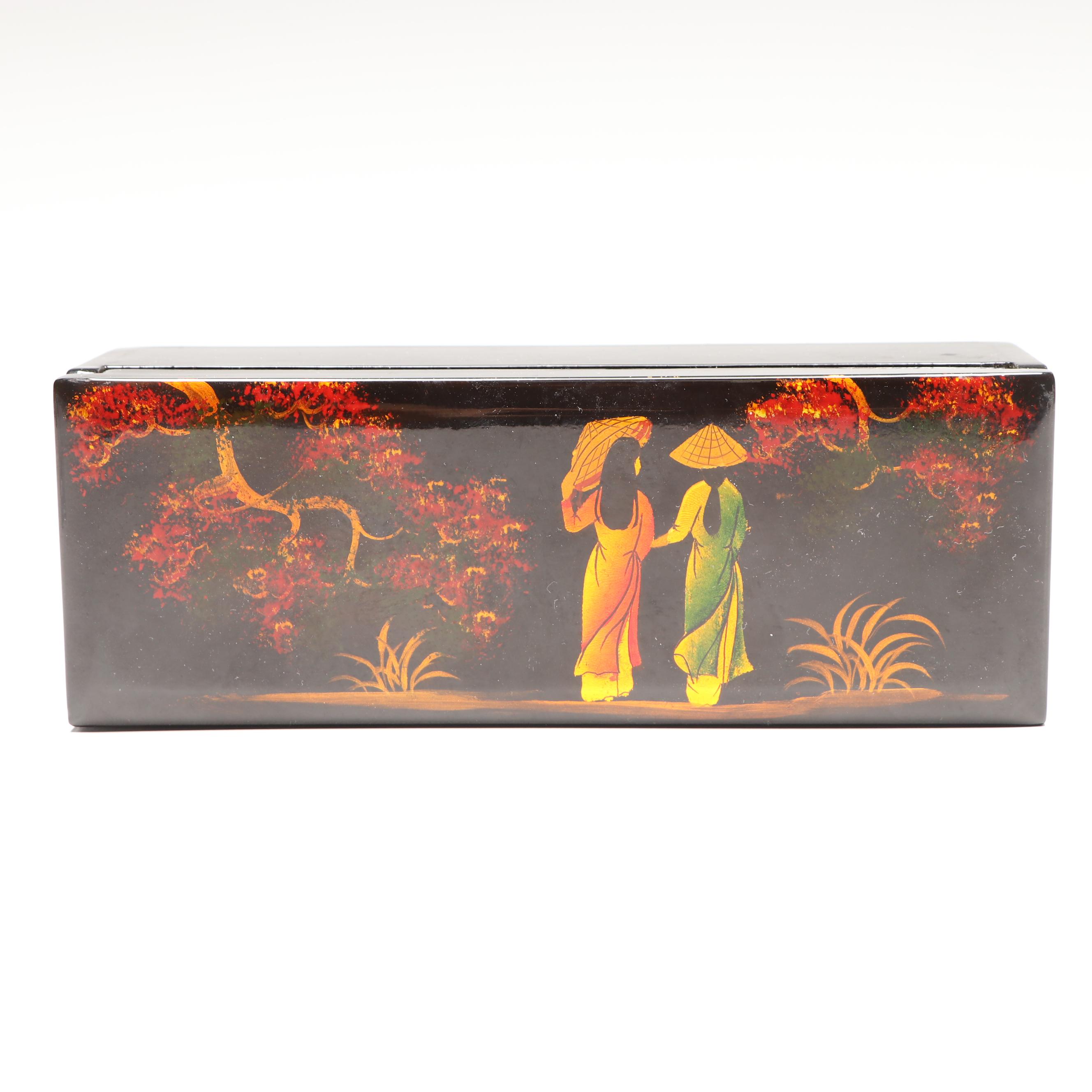 Vietnamese Abalone Inlaid Lacquer Folding Screen with Storage and Jewelry Box