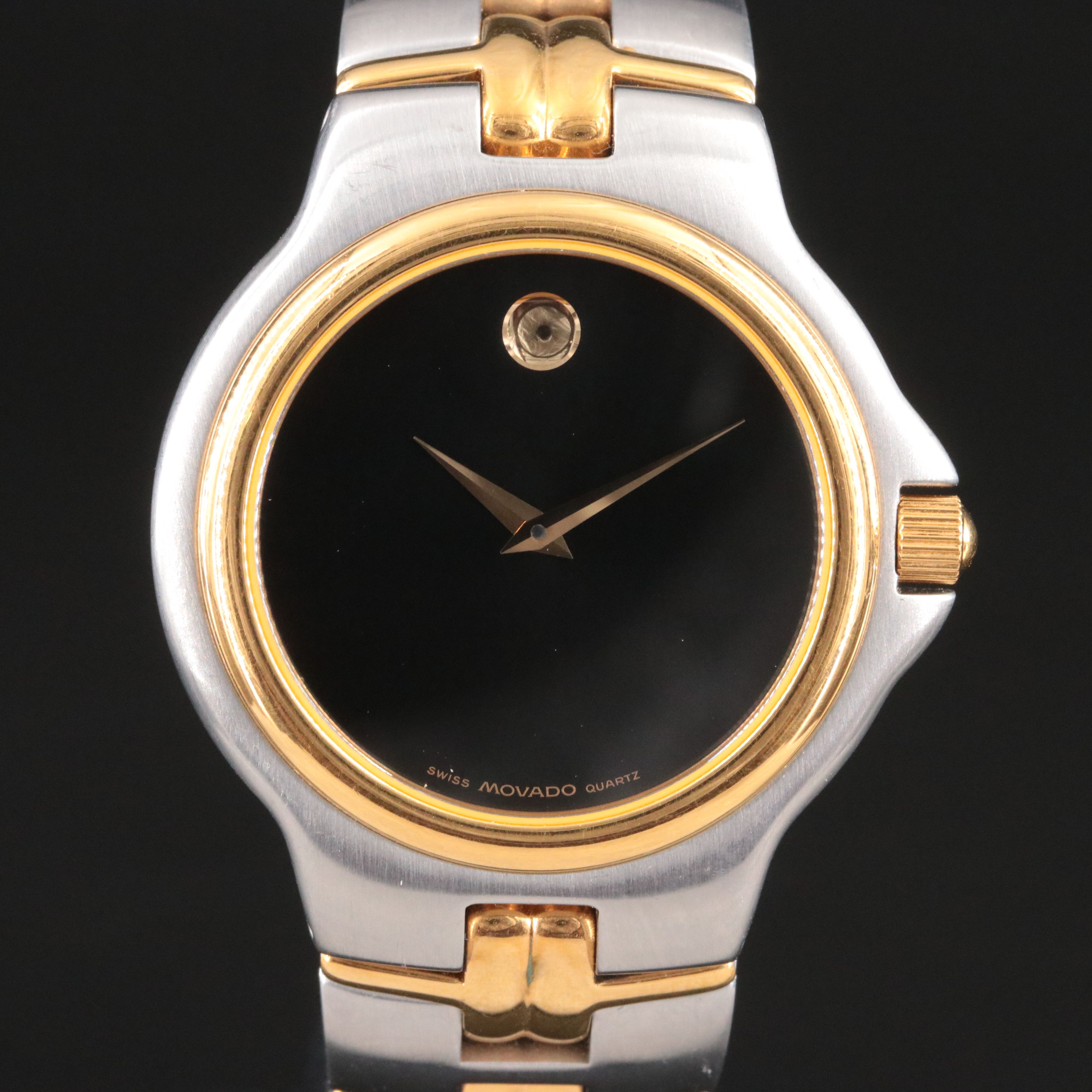 Movado Two Tone Black Dial Museum Classic St. Steel Quartz Watch