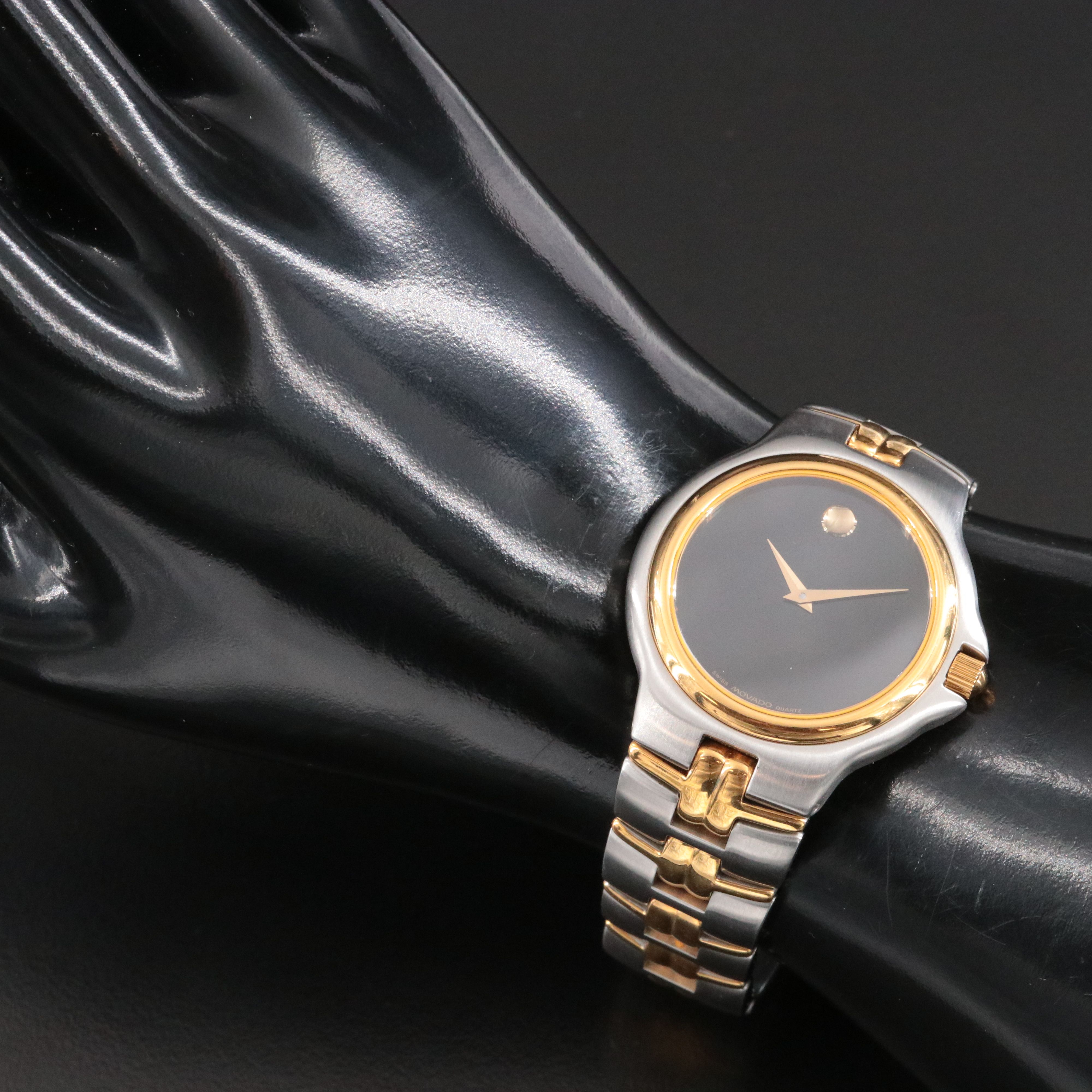 Movado Two Tone Black Dial Museum Classic St. Steel Quartz Watch
