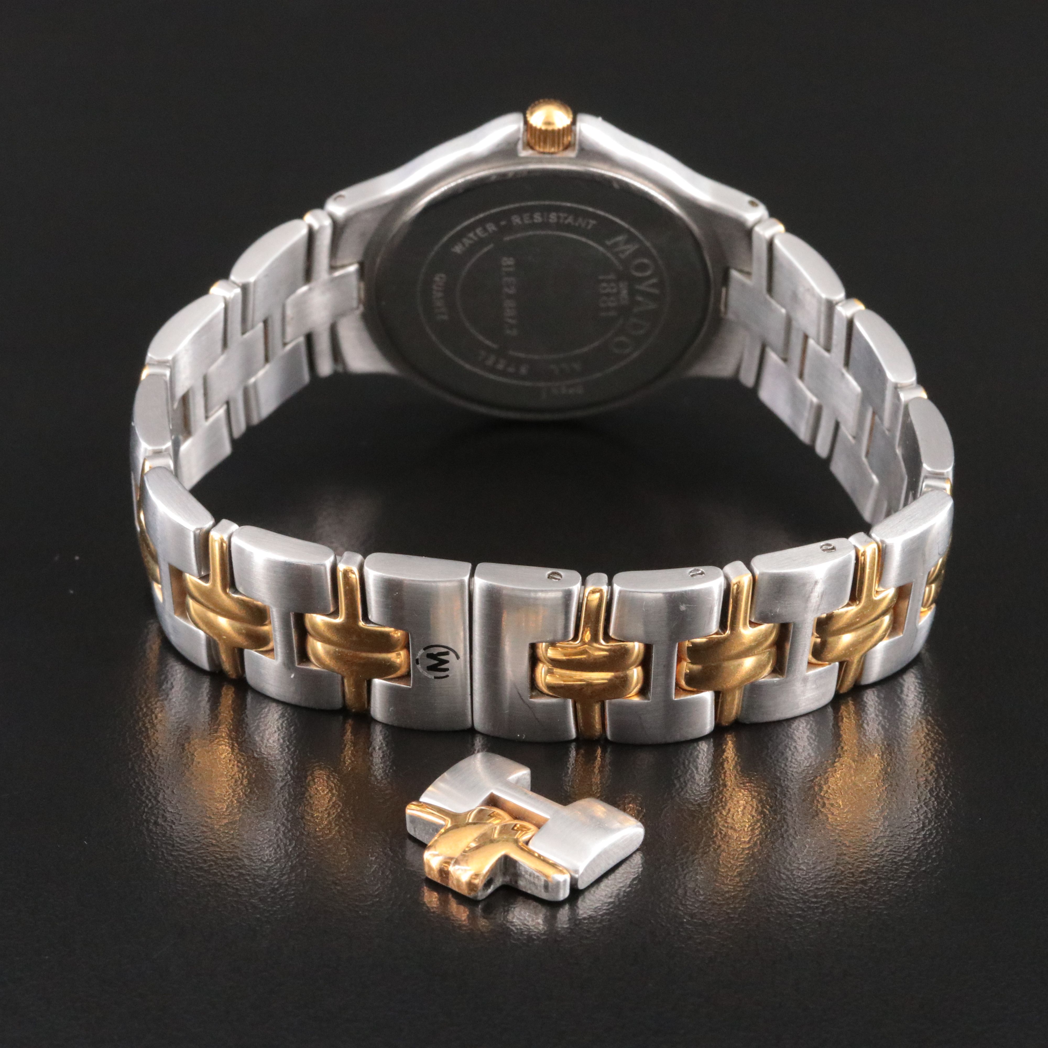 Movado Two Tone Black Dial Museum Classic St. Steel Quartz Watch