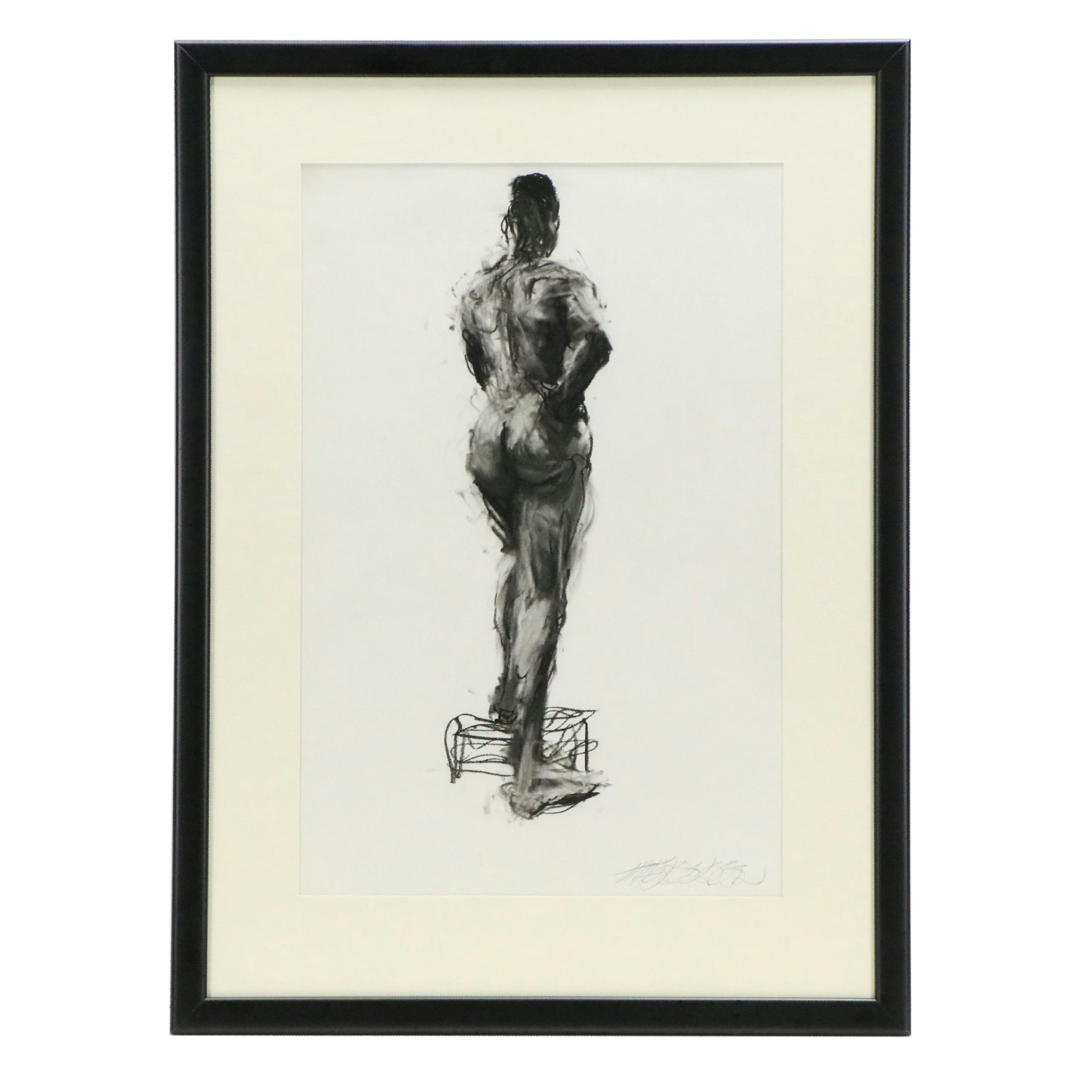 Gestural Charcoal Figure Drawing of Standing Nude