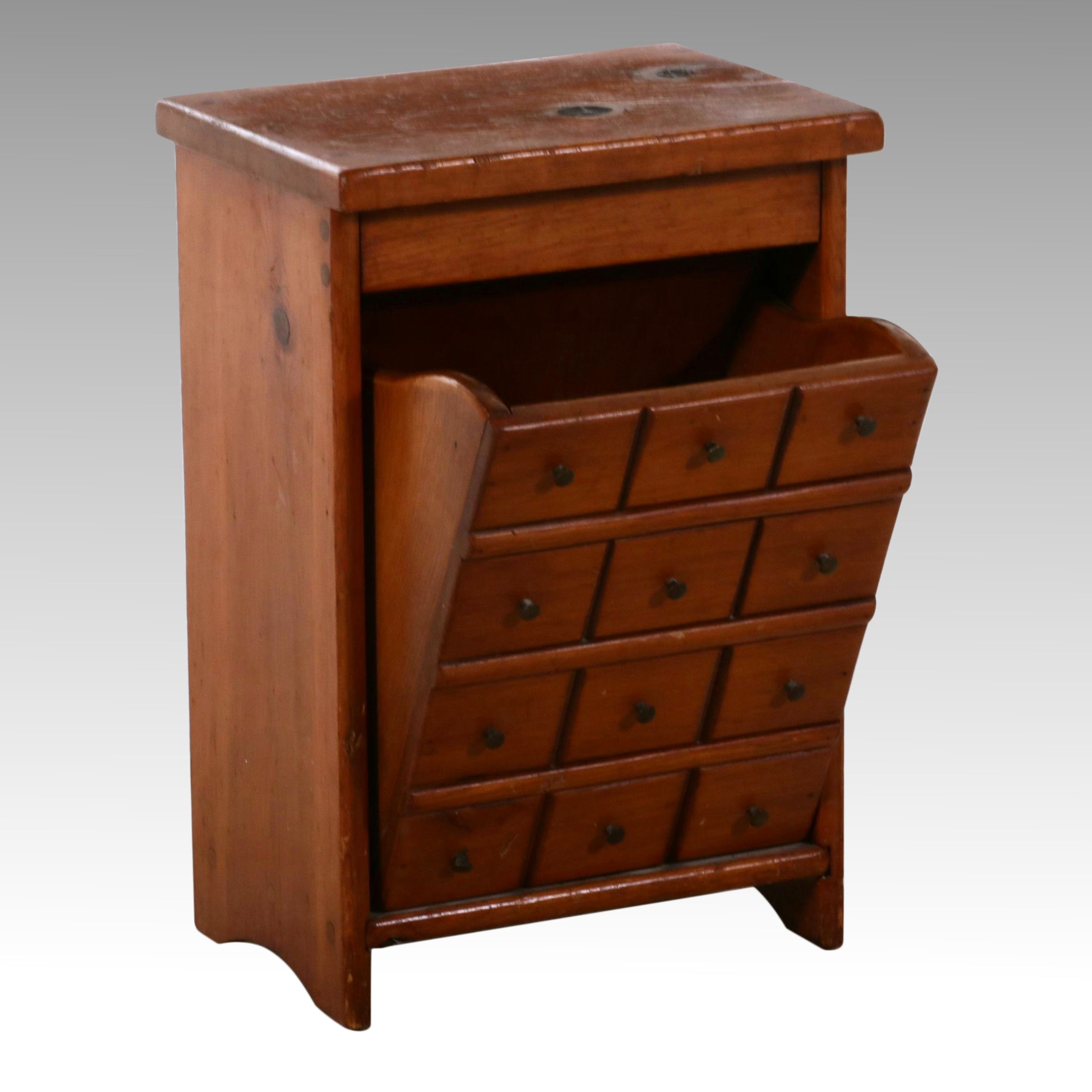 Primitive Pine Apothecary-Style Tilt-Front Bin, Late 20th Century