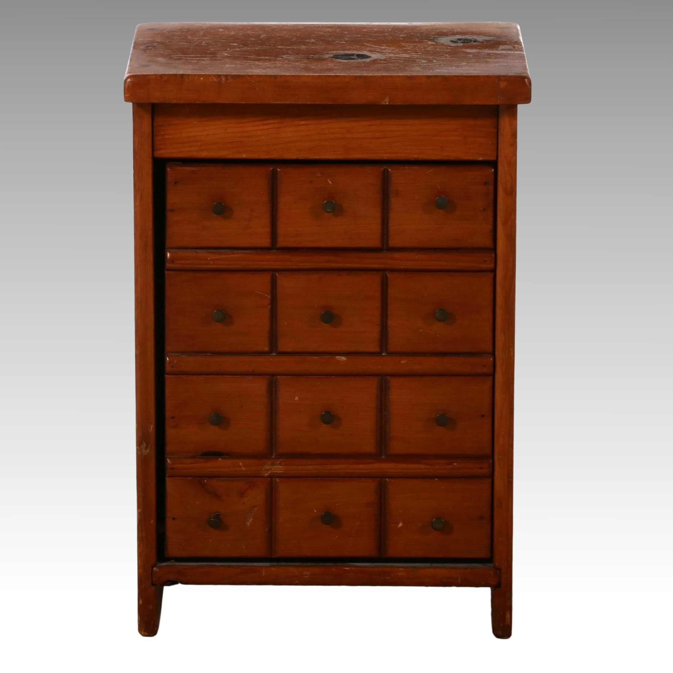 Primitive Pine Apothecary-Style Tilt-Front Bin, Late 20th Century