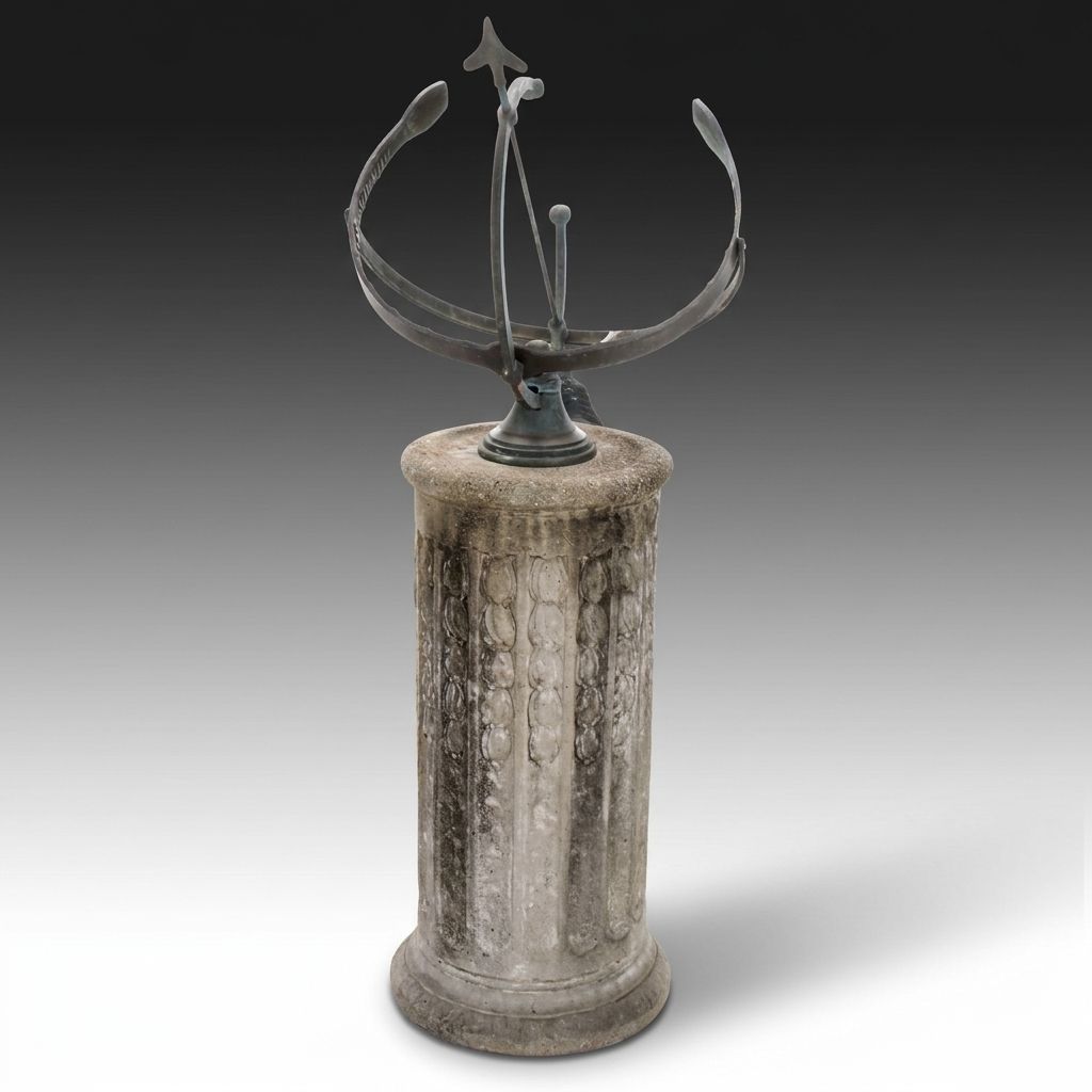 Outdoor Armillary Sundial with Stone Pedestal