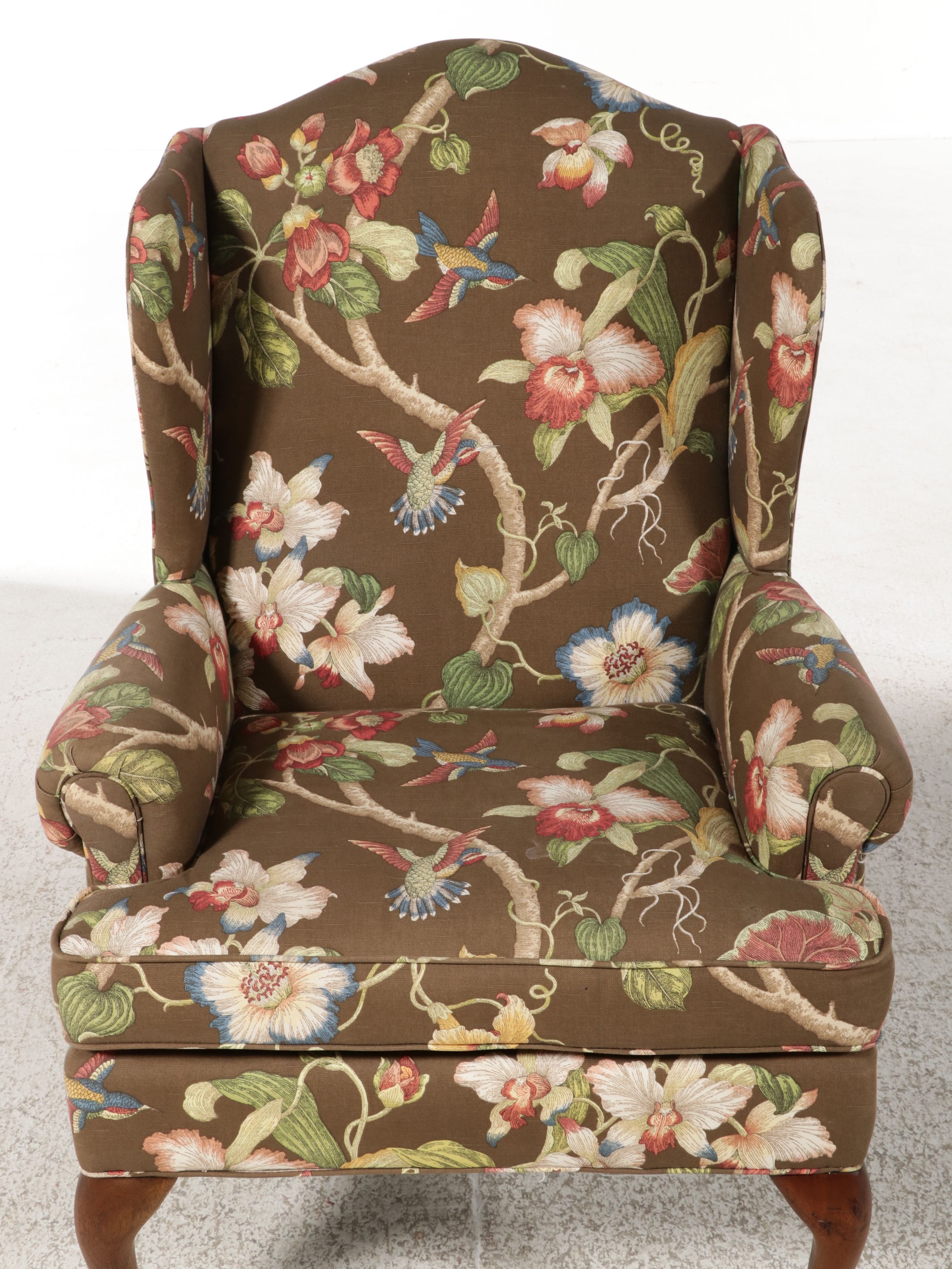 Fairfield Queen Anne Style Bird Motif Upholstered Armchair