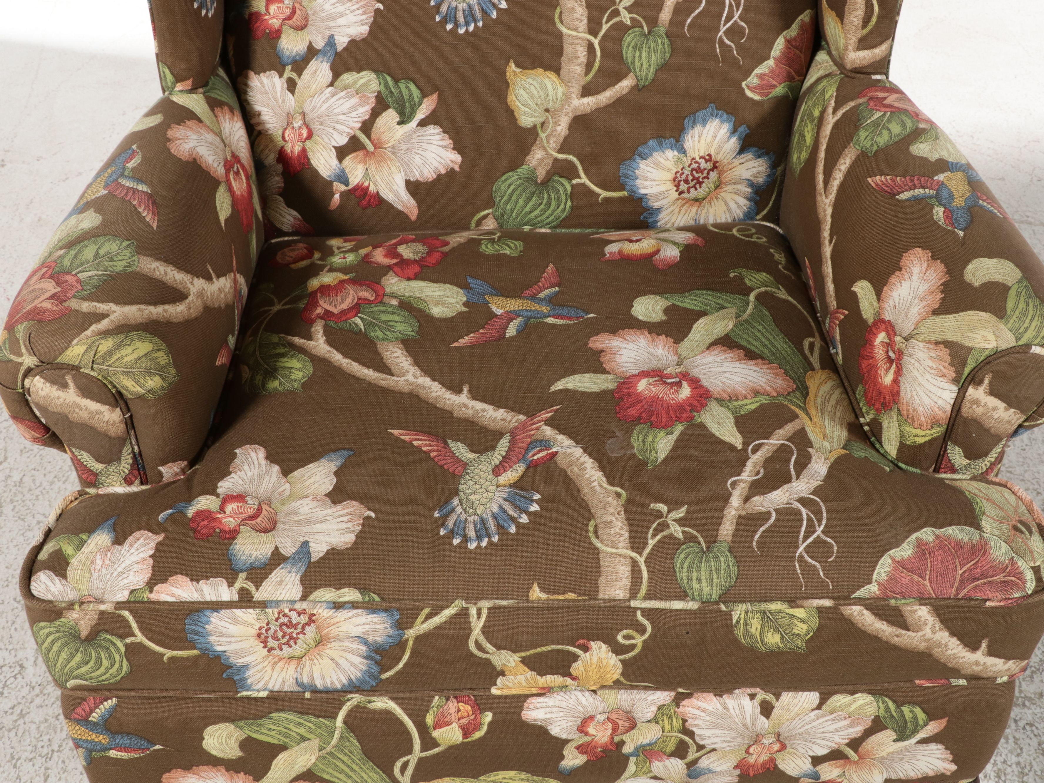 Fairfield Queen Anne Style Bird Motif Upholstered Armchair