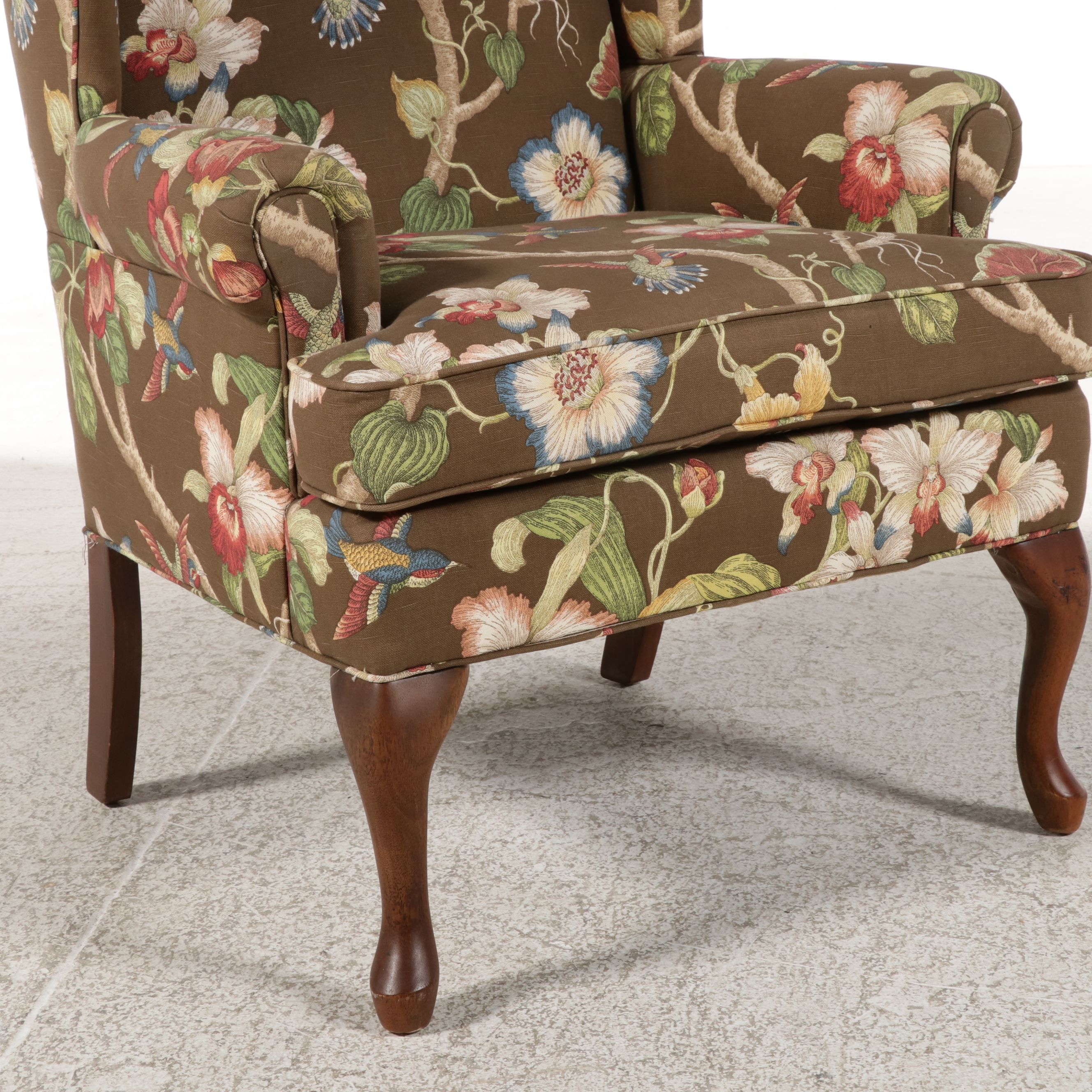 Fairfield Queen Anne Style Bird Motif Upholstered Armchair