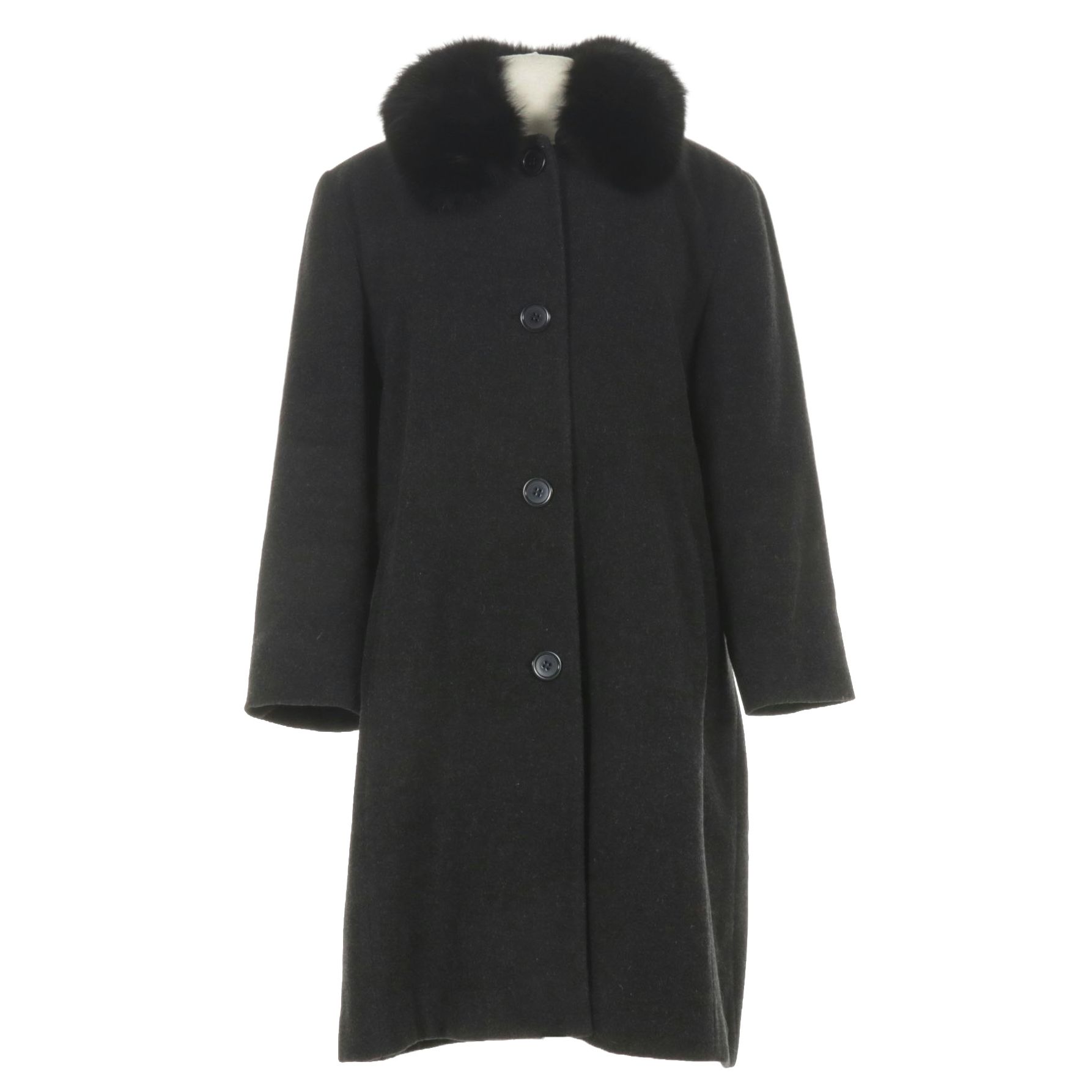 Black Fox Fur Collar on Charcoal Wool Coat by Kristen Blake Studio Collection