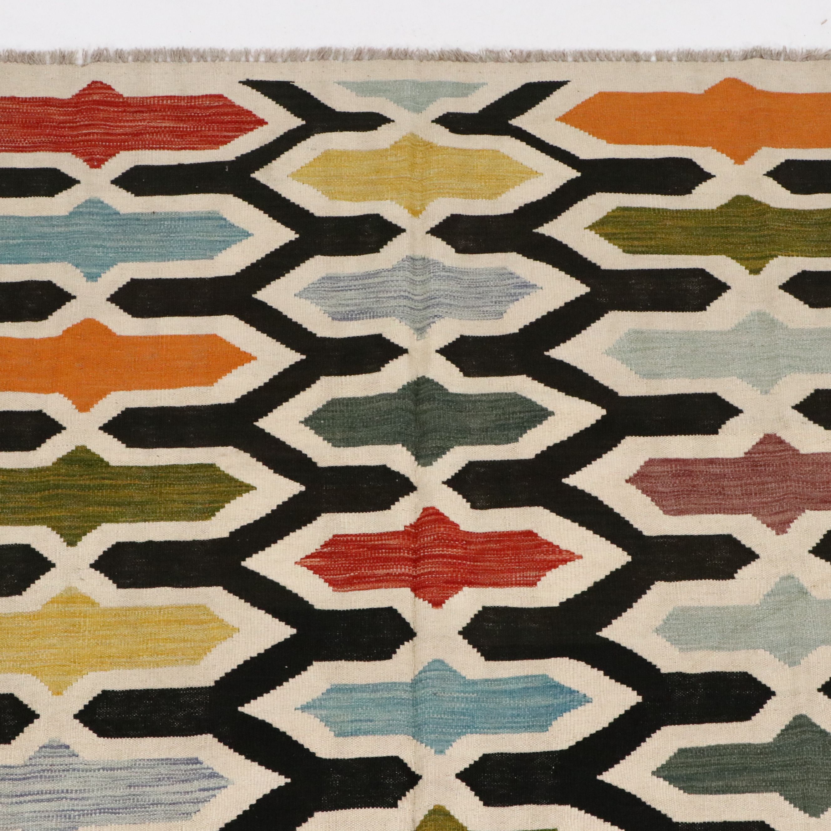 5'8 x 8'5 Handwoven Lattice Multicolor Kilim Area Rug