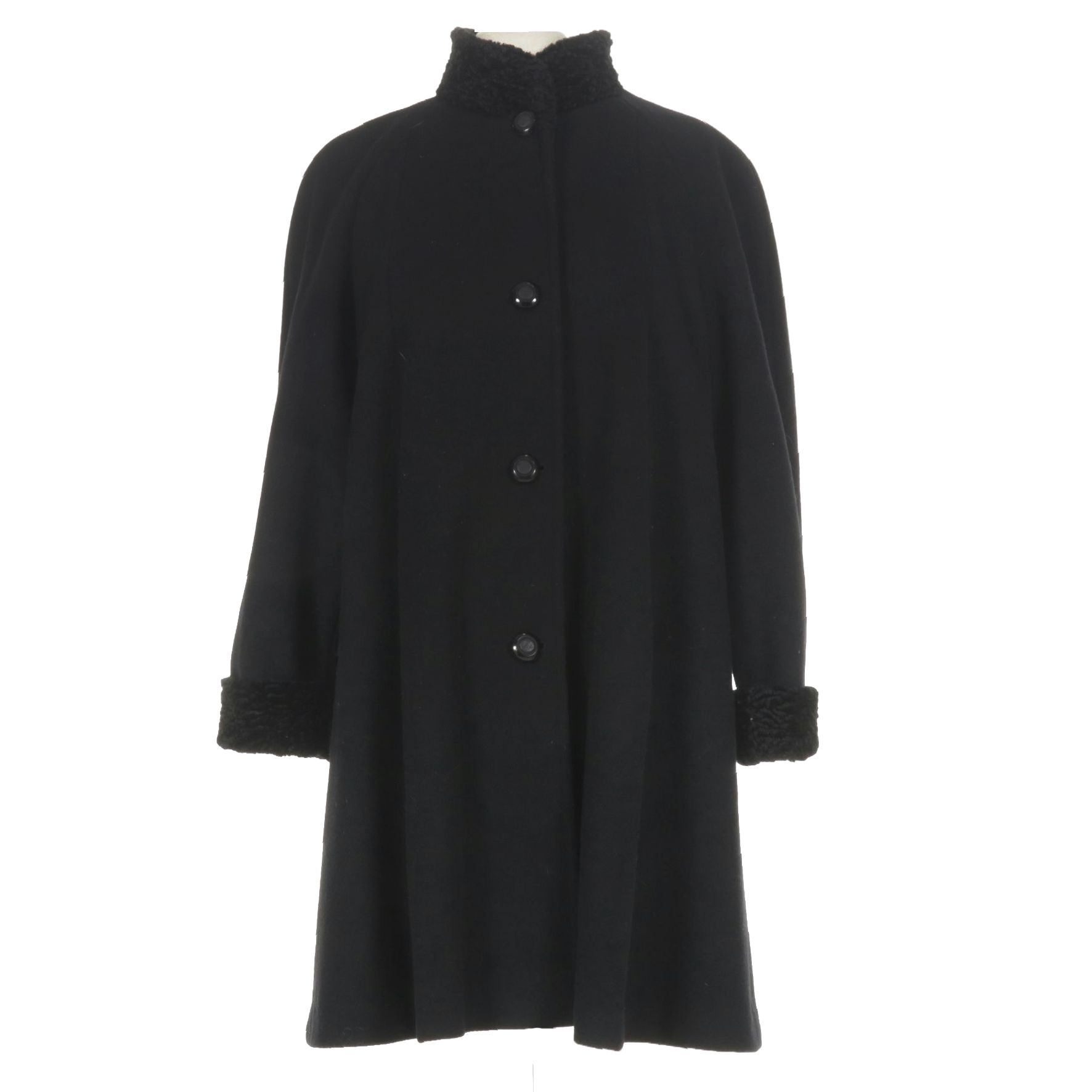 Leslie Fay Black Wool Coat with Faux Fur Trim