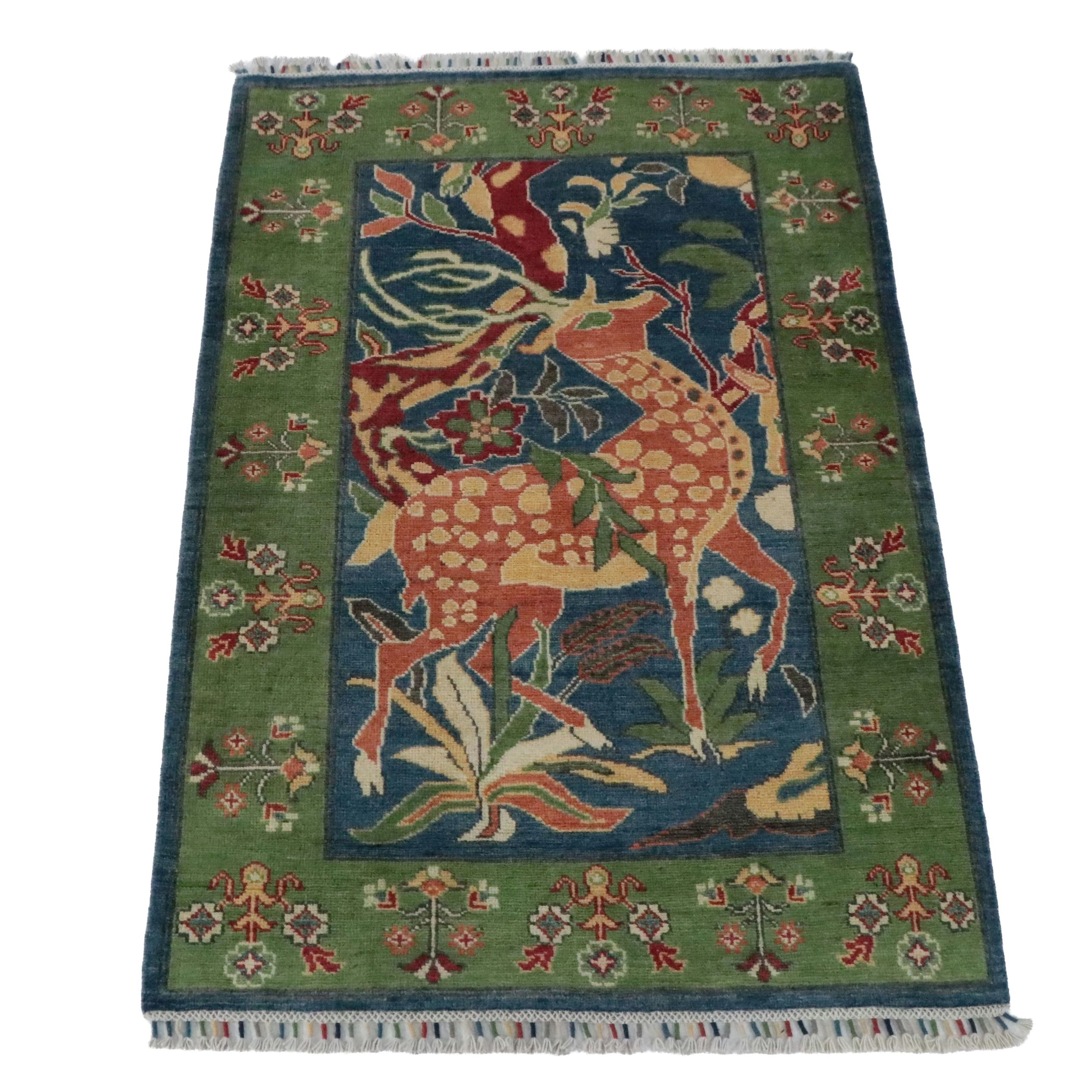 3'2 x 4'11 Hand-Knotted Indian Pictorial Accent Rug