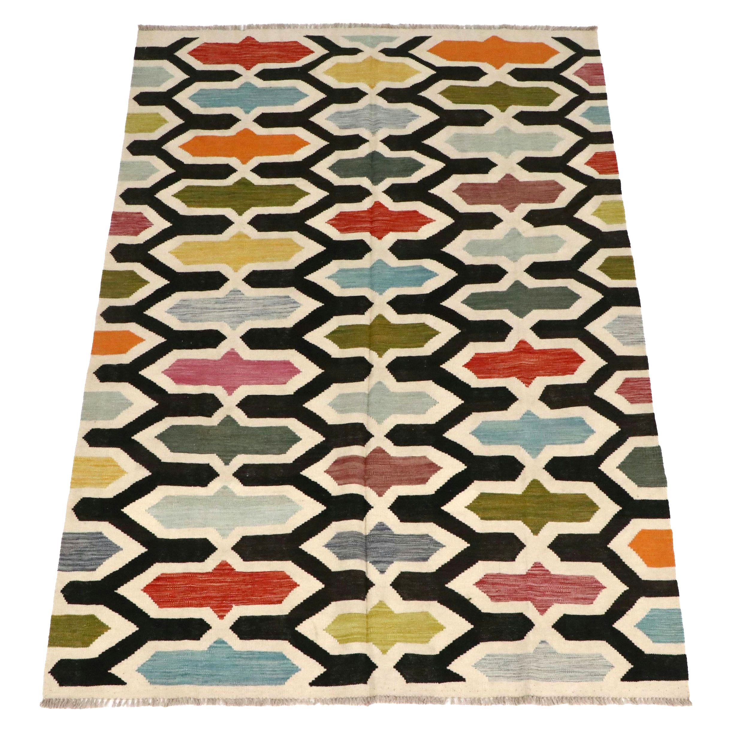5'8 x 8'5 Handwoven Lattice Multicolor Kilim Area Rug