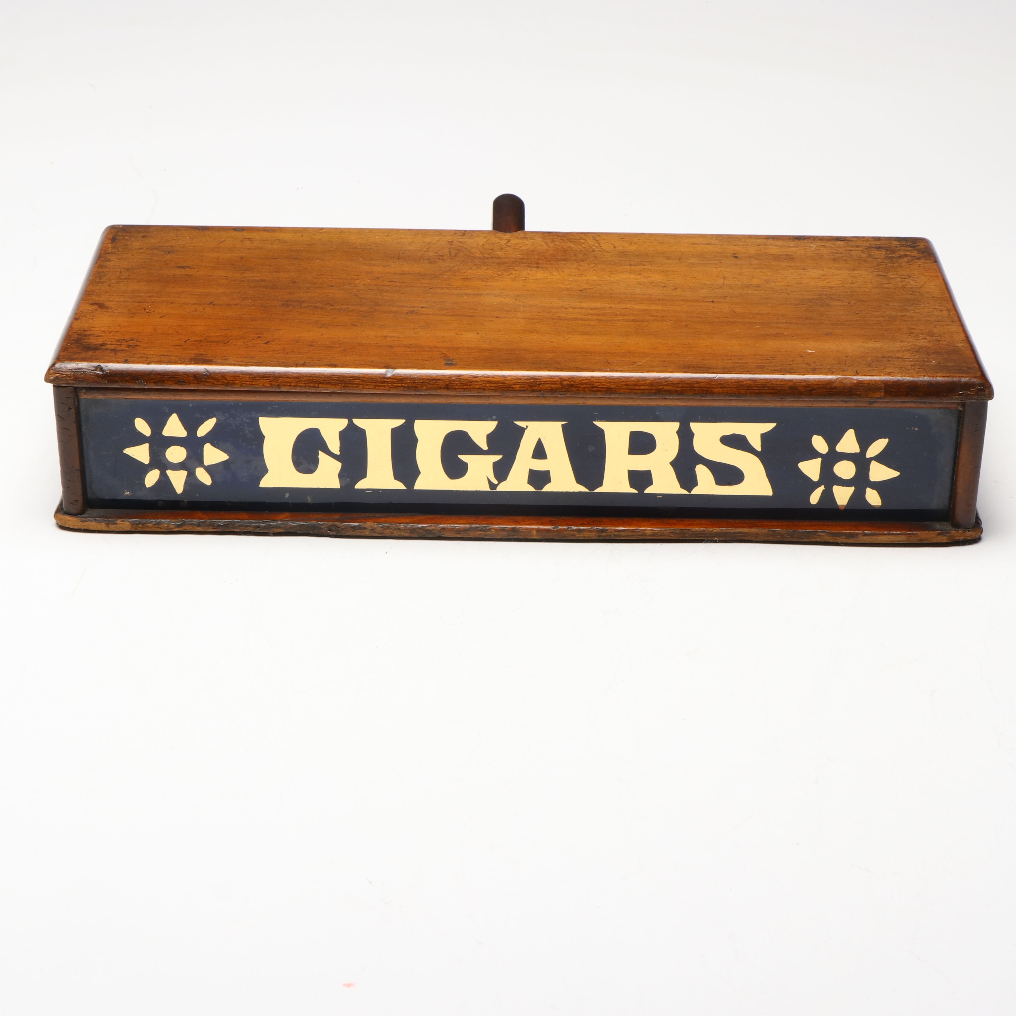 Victorian Wooden Retailer's Cigar Display Box with Gold Foil Lettering