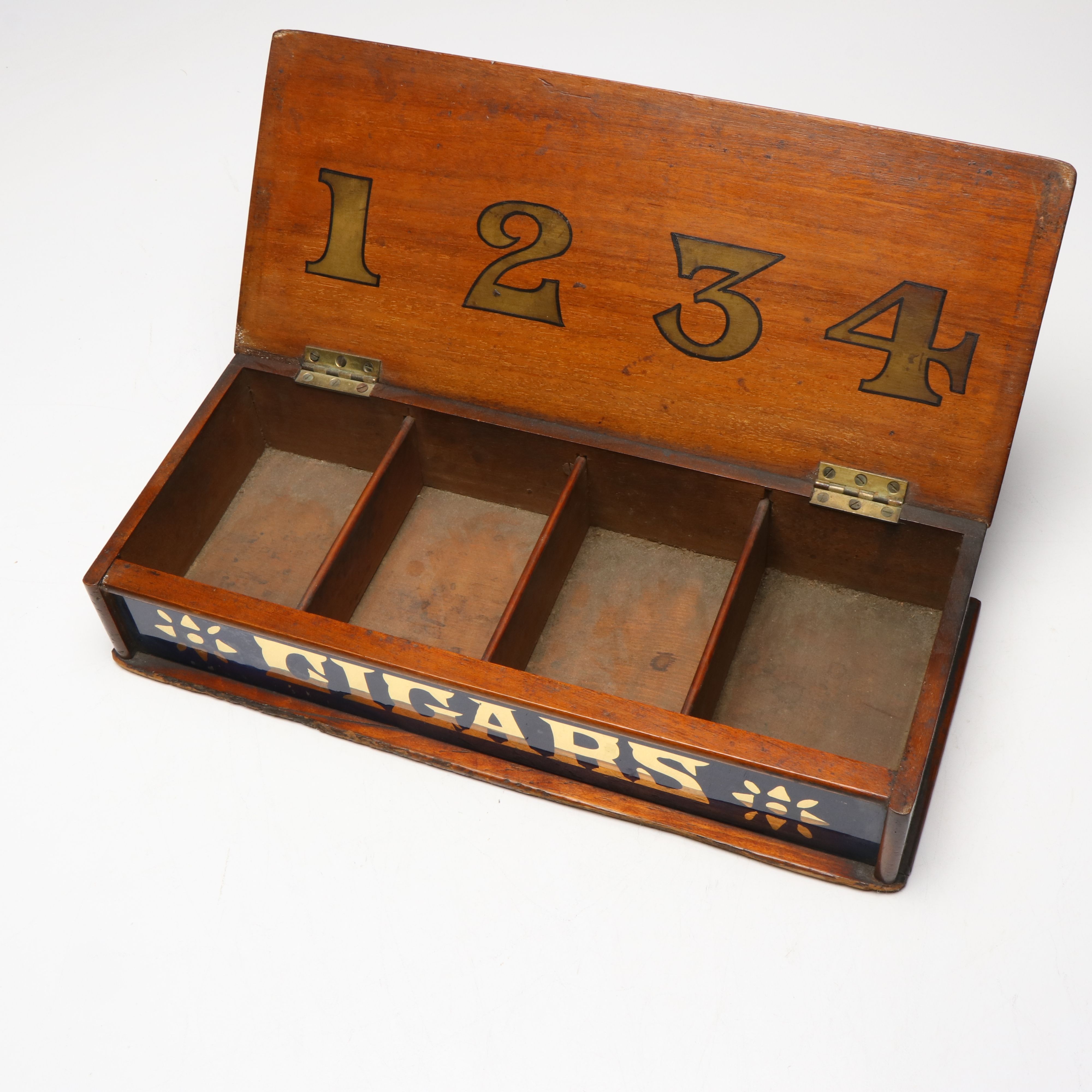 Victorian Wooden Retailer's Cigar Display Box with Gold Foil Lettering