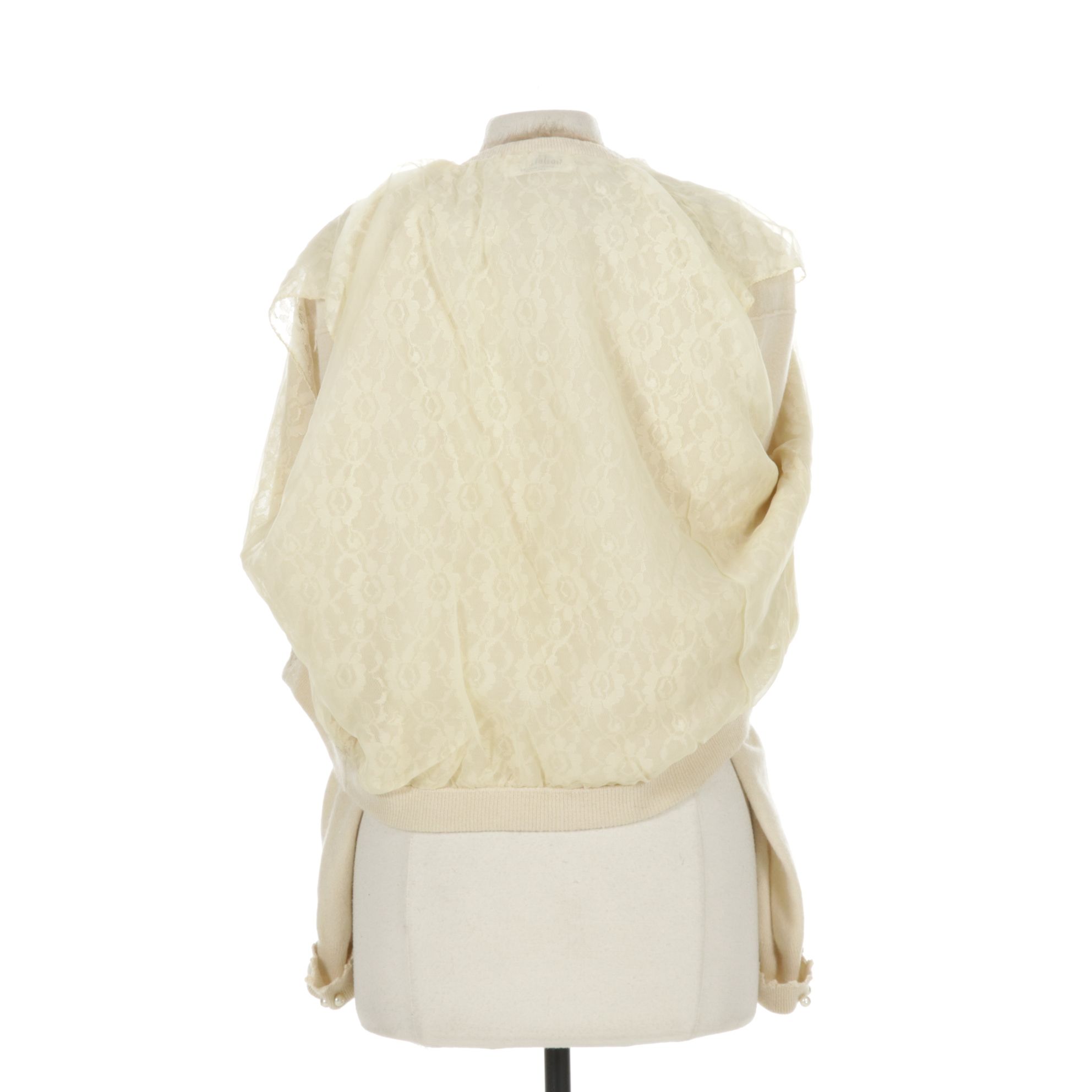 Mink Fur Collar on Ivory Cashmere Cardigan with Extra Mink Fur Collar
