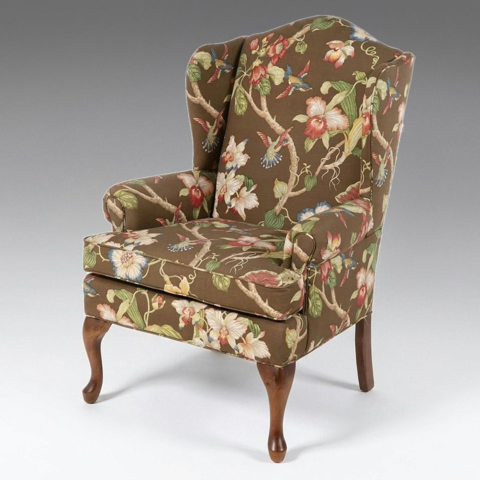 Fairfield Queen Anne Style Bird Motif Upholstered Armchair