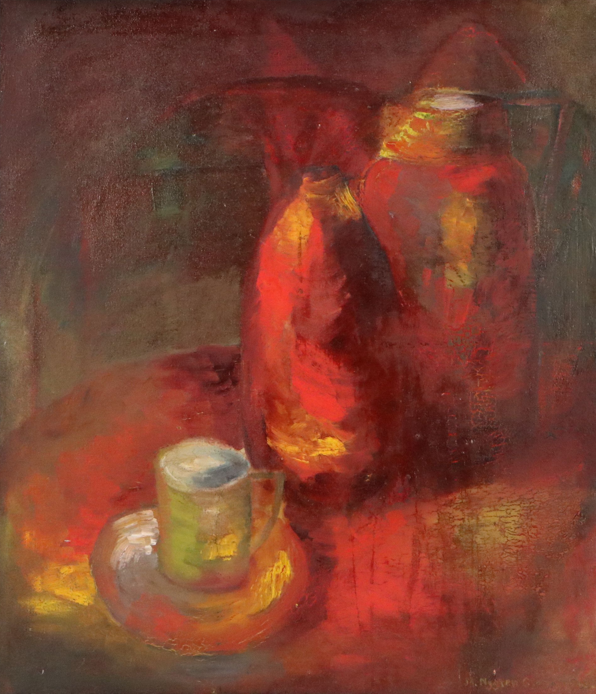 Oil Painting of Abstracted Pottery, Late 20th Century