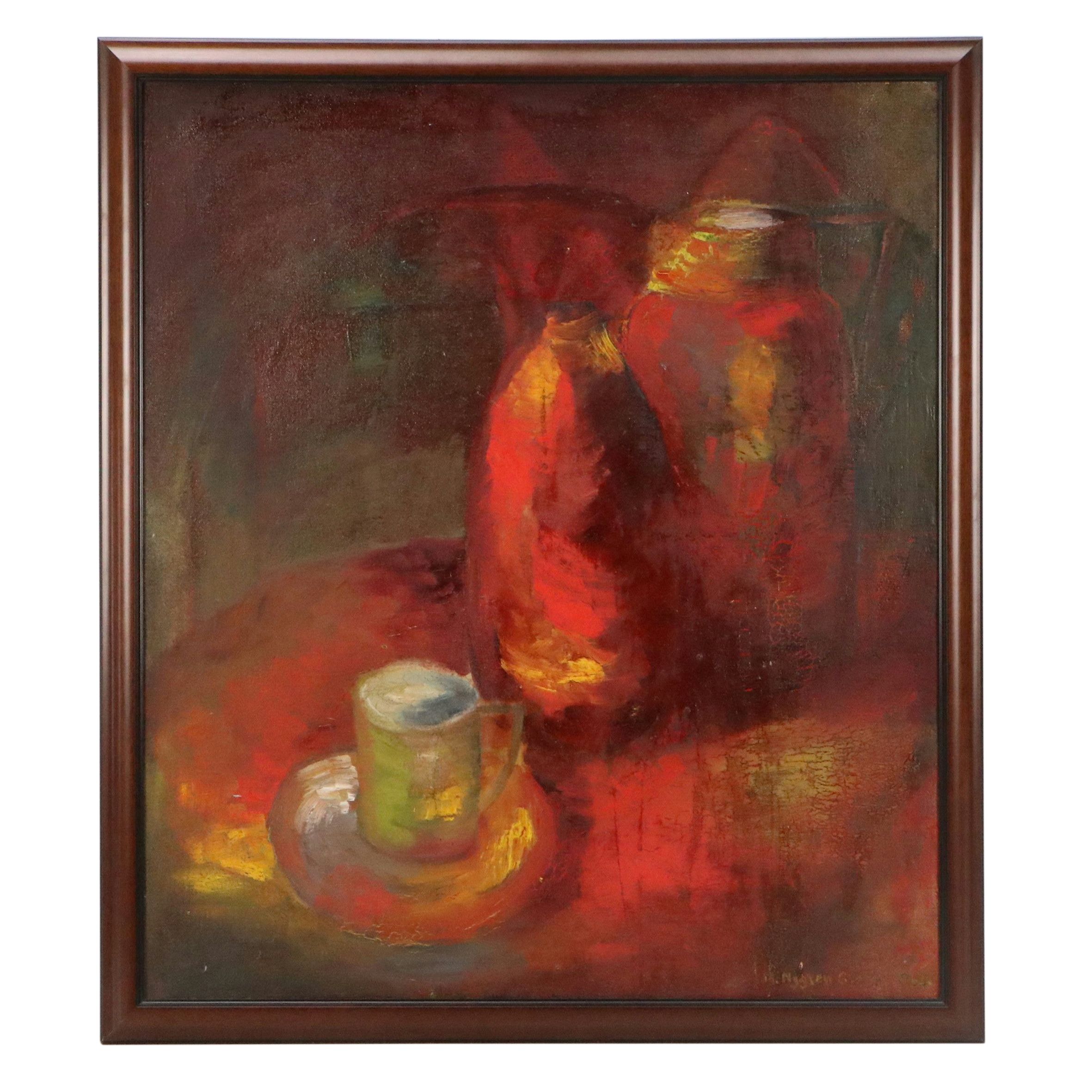 Oil Painting of Abstracted Pottery, Late 20th Century