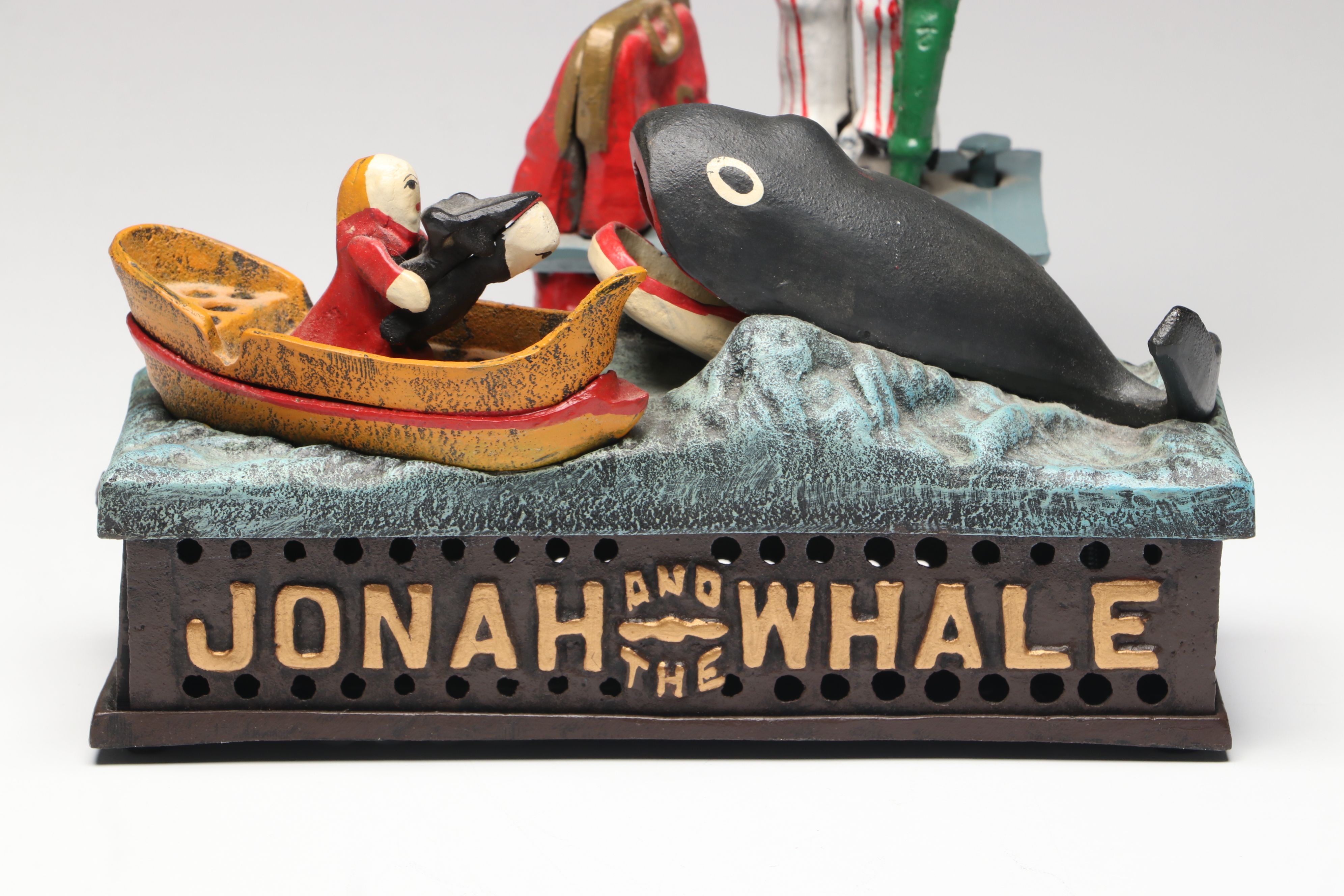 "Jonah and the Whale," "Uncle Sam" and "Trick Dog" Cast Iron Coin Banks