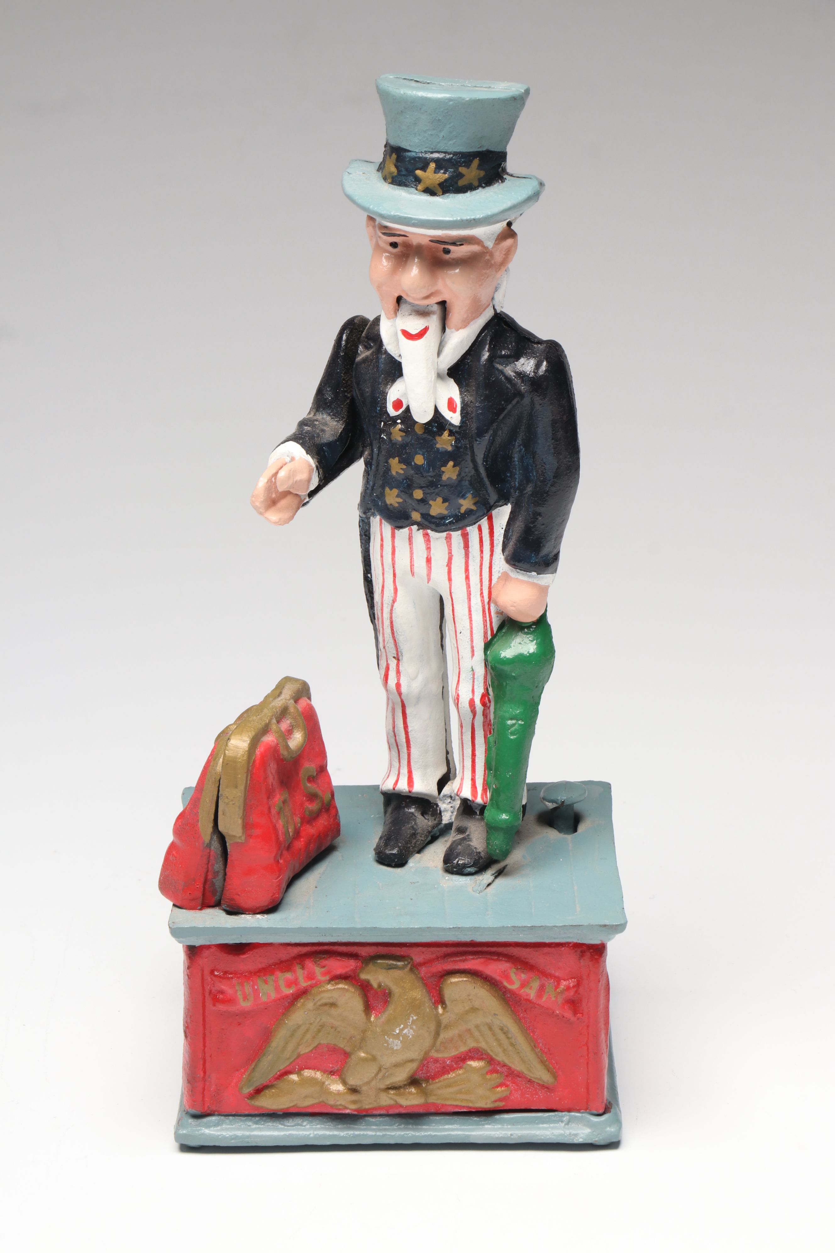 "Jonah and the Whale," "Uncle Sam" and "Trick Dog" Cast Iron Coin Banks