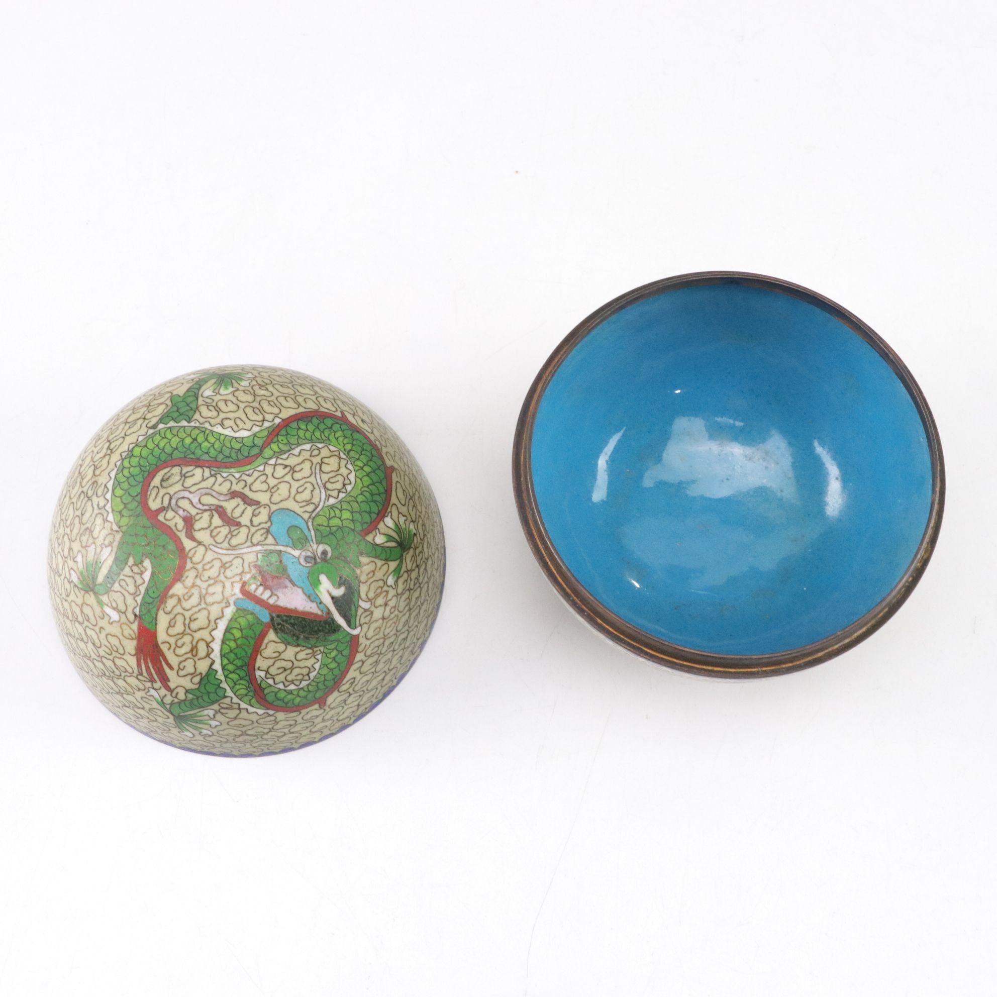 Set of Chinese Cloisonné Dragon "Chasing the Immortality Pearl" Boxes