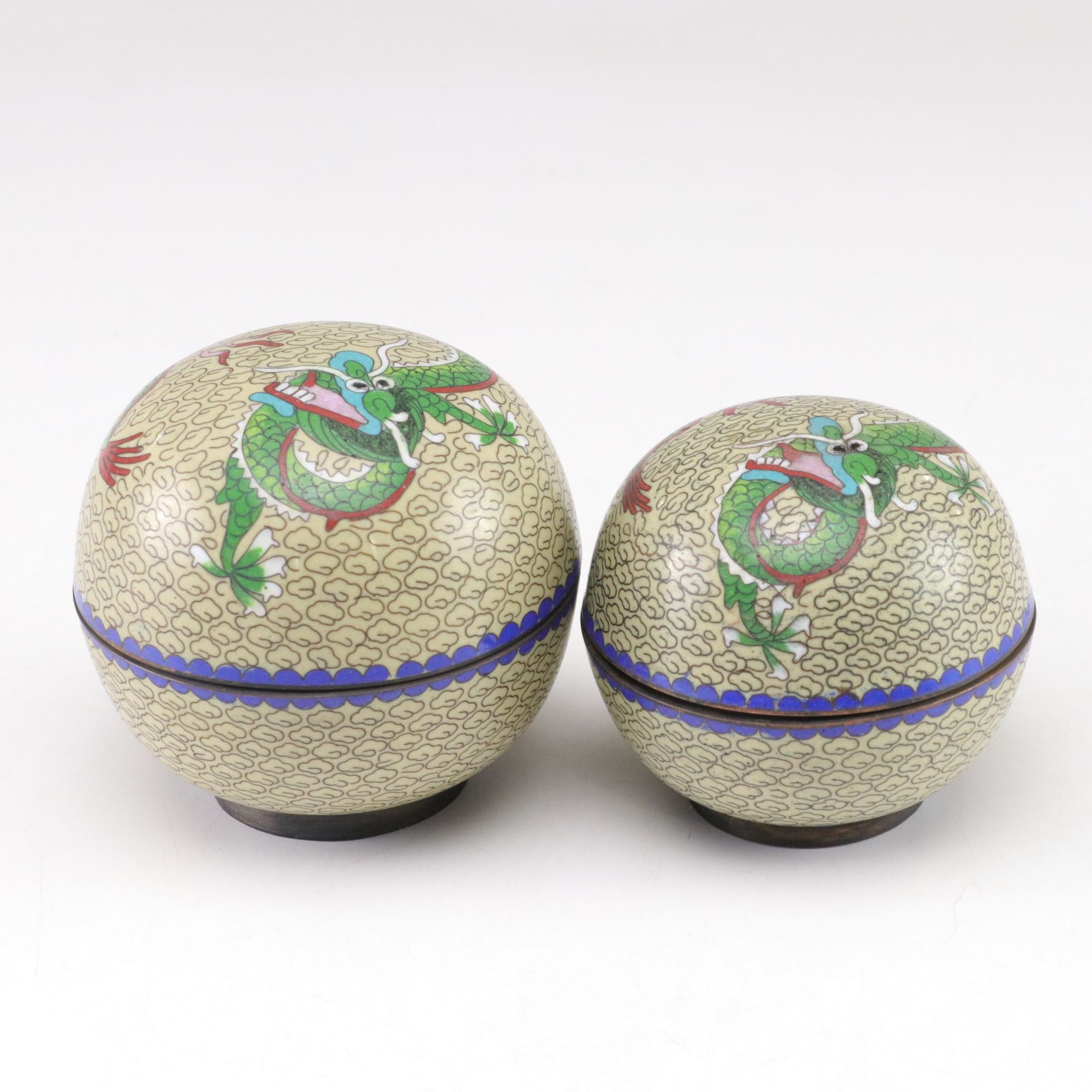 Set of Chinese Cloisonné Dragon "Chasing the Immortality Pearl" Boxes