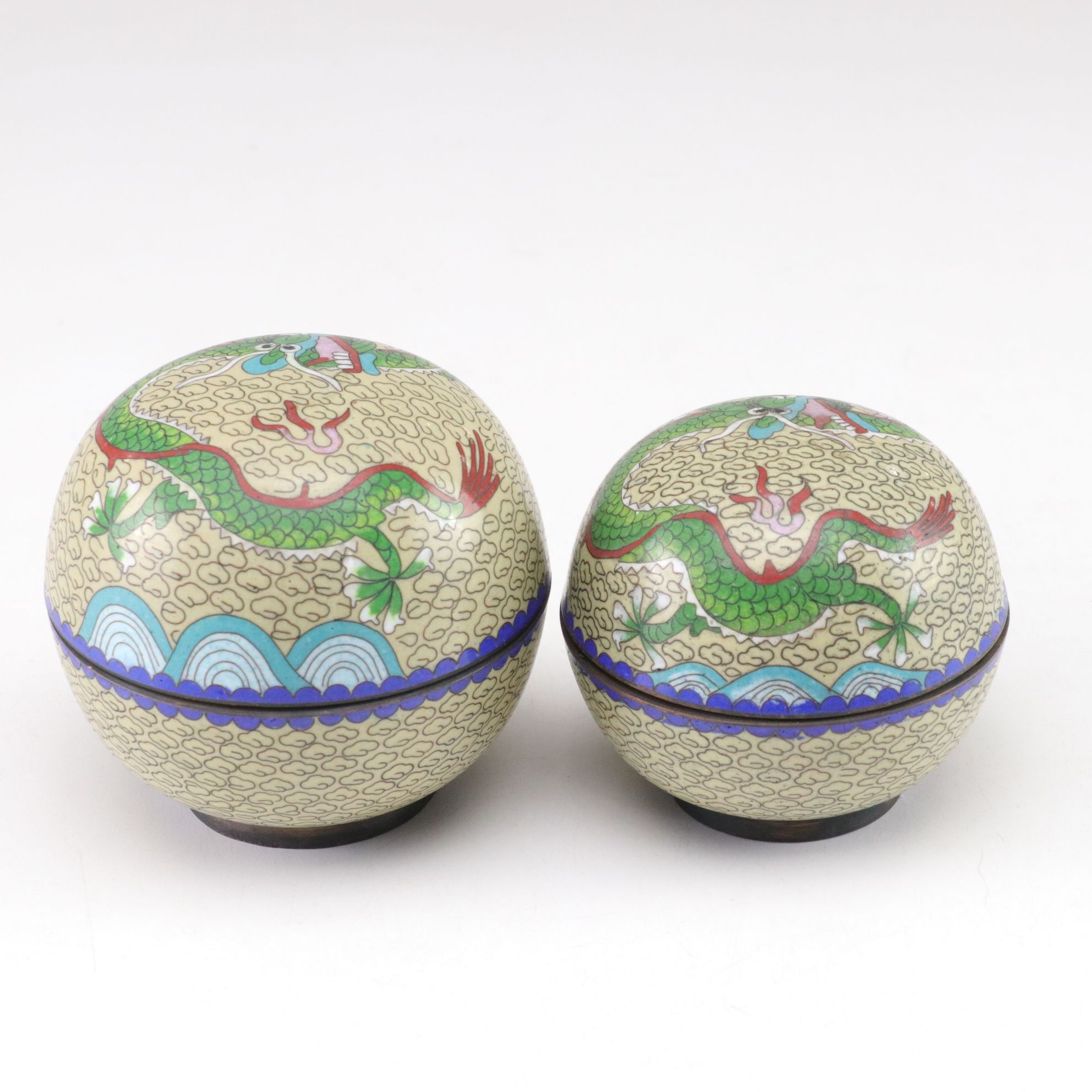 Set of Chinese Cloisonné Dragon "Chasing the Immortality Pearl" Boxes