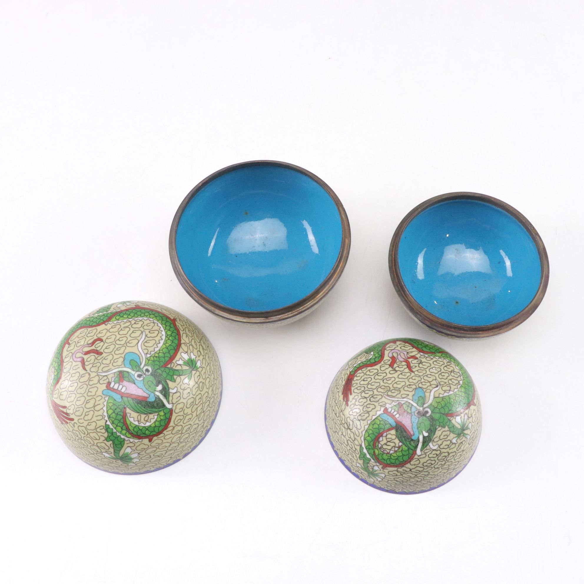 Set of Chinese Cloisonné Dragon "Chasing the Immortality Pearl" Boxes