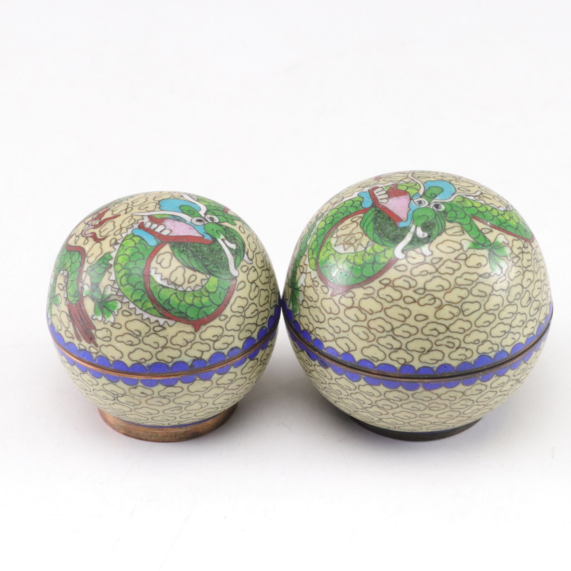 Set of Chinese Cloisonné Dragon "Chasing the Immortality Pearl" Boxes