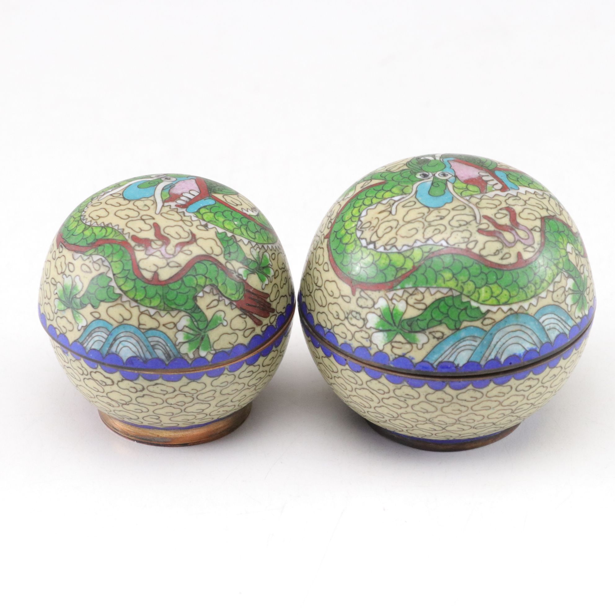 Set of Chinese Cloisonné Dragon "Chasing the Immortality Pearl" Boxes