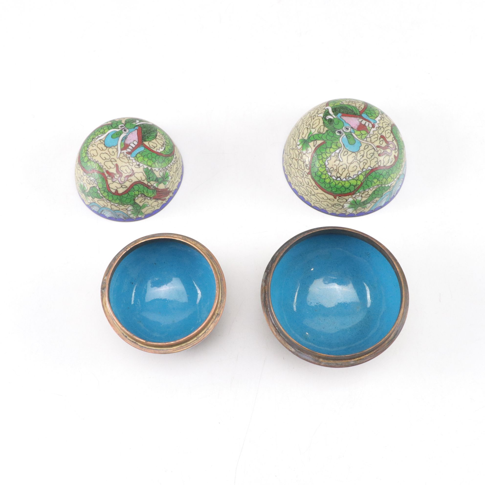 Set of Chinese Cloisonné Dragon "Chasing the Immortality Pearl" Boxes