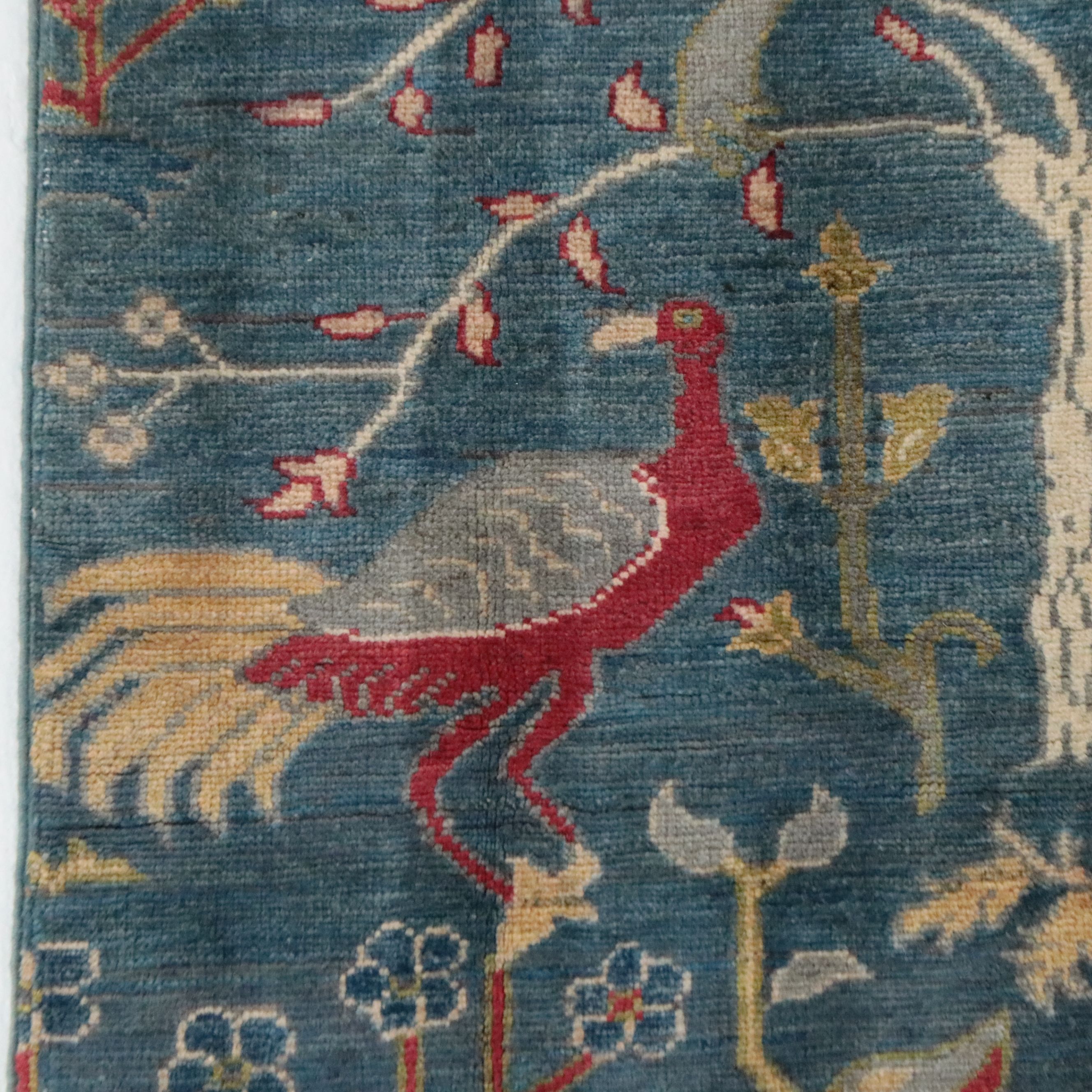 3'4 x 5' Hand-Knotted Indian Pictorial Tree of Life with Birds Area Rug