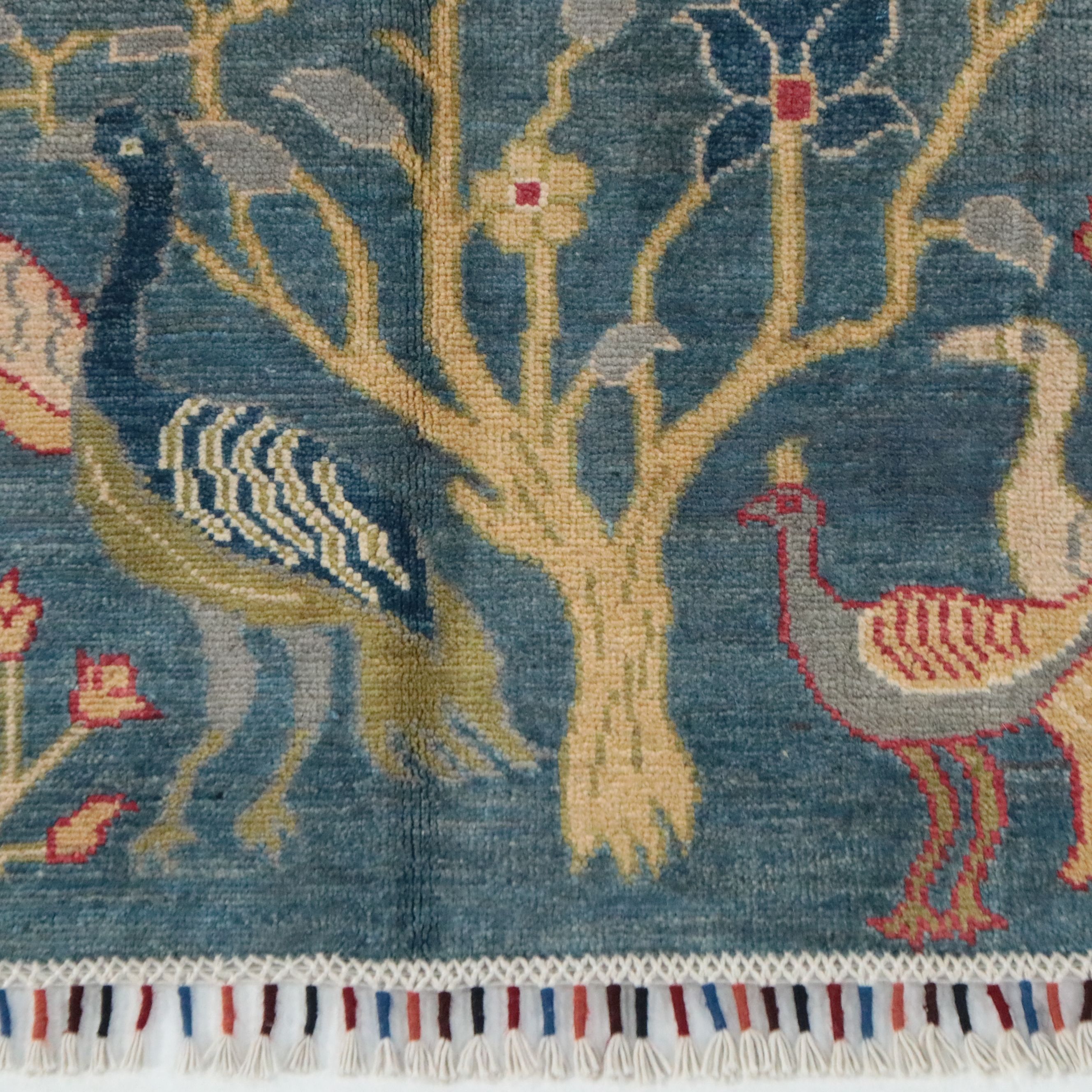 3'4 x 5' Hand-Knotted Indian Pictorial Tree of Life with Birds Area Rug