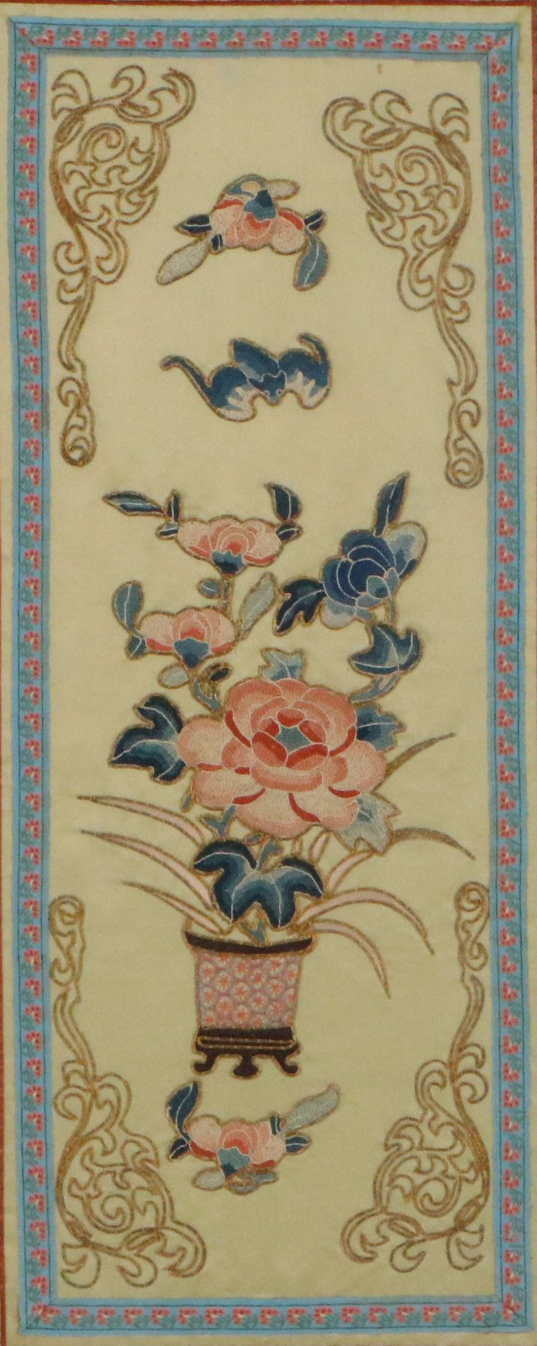Chinese Floral Embroidery Panel, Mid-20th Century