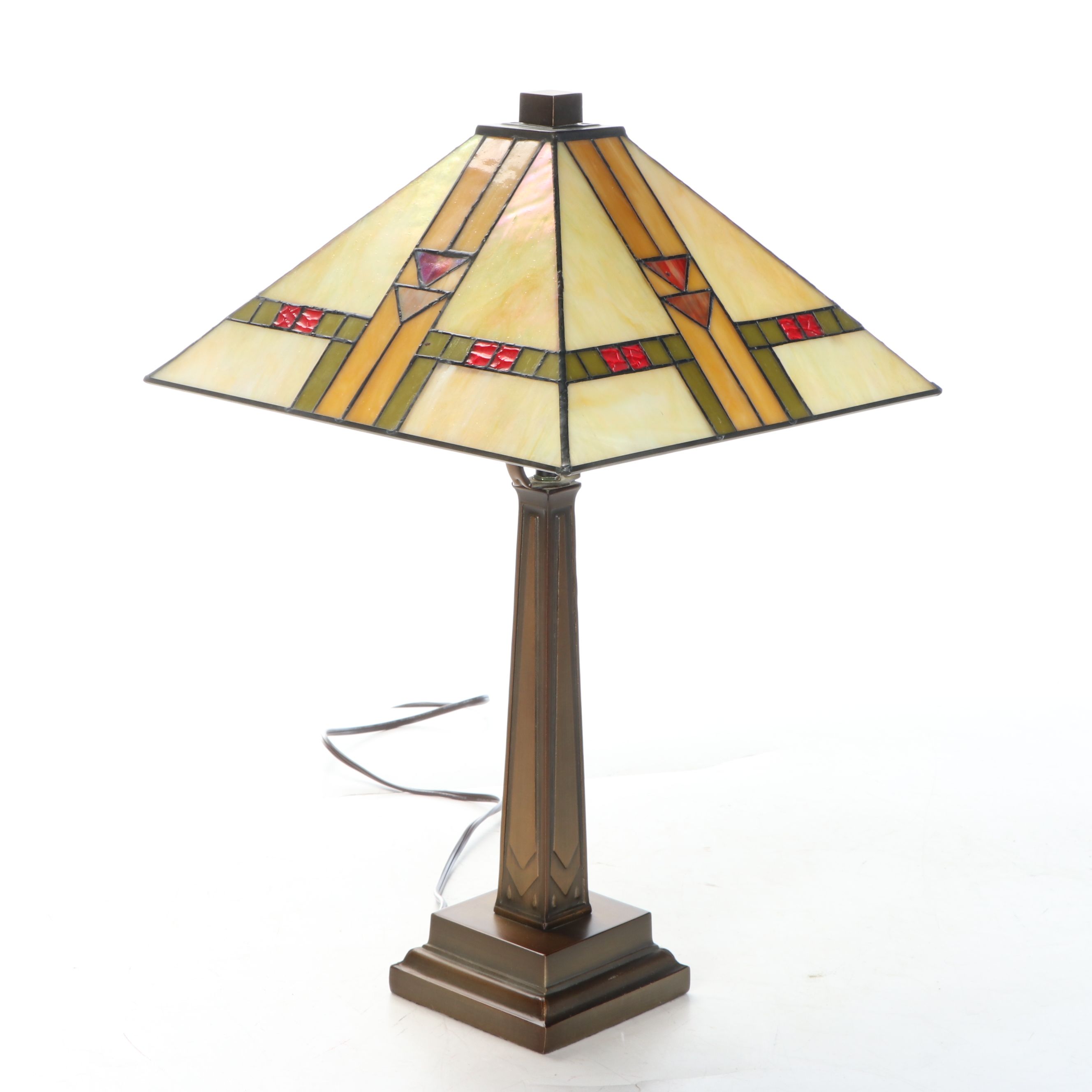 Arts and Crafts Style Table Lamp with Slag Glass Shade