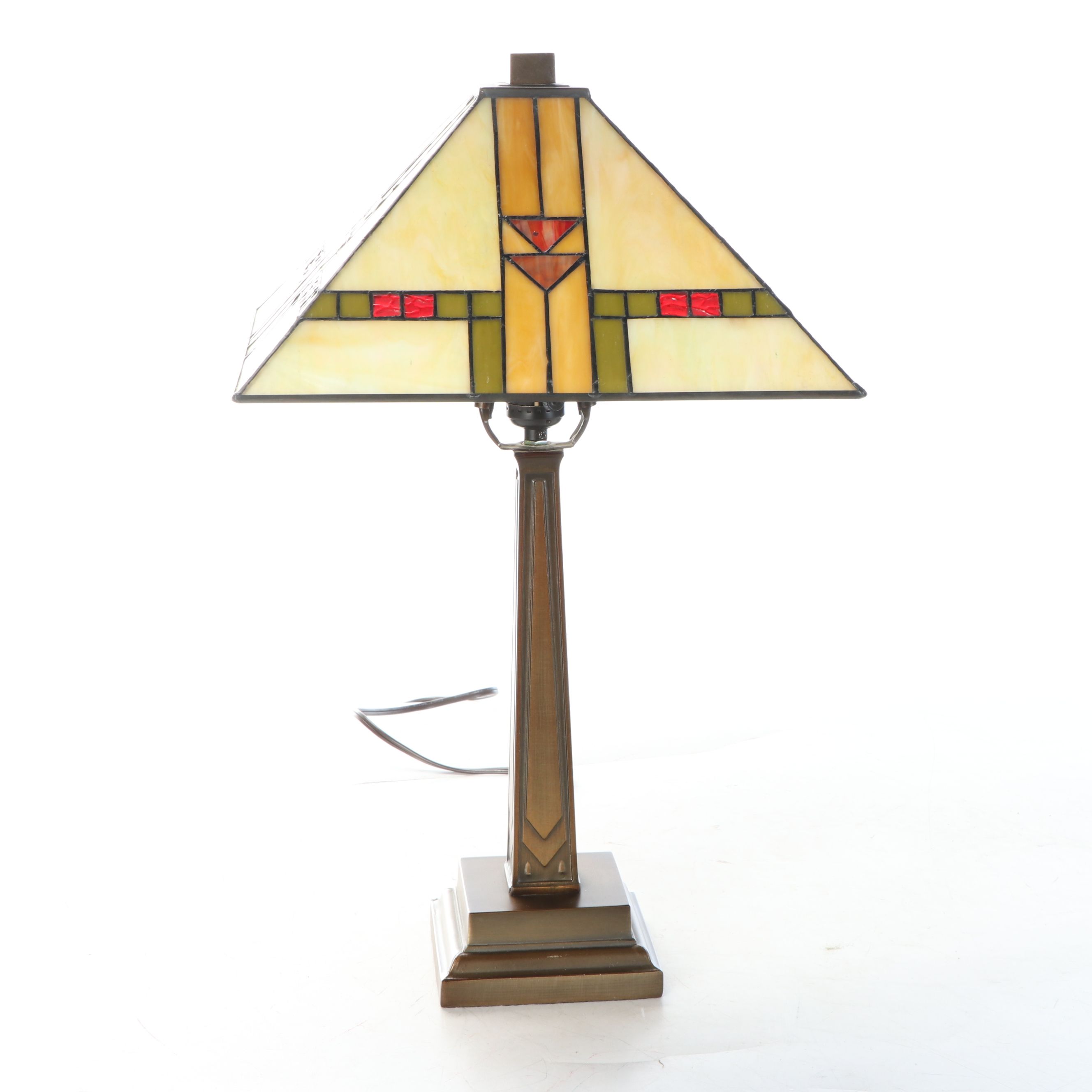 Arts and Crafts Style Table Lamp with Slag Glass Shade