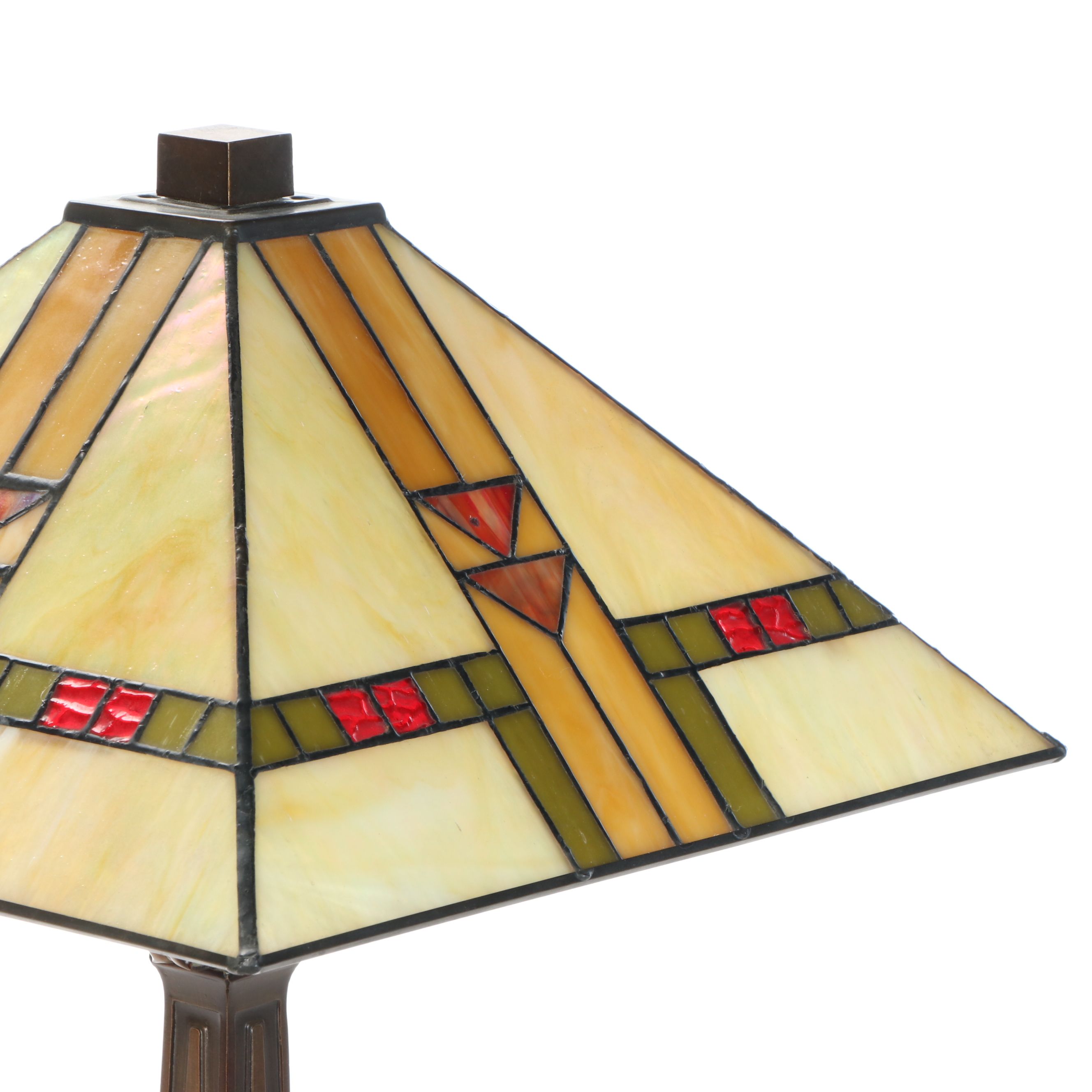 Arts and Crafts Style Table Lamp with Slag Glass Shade