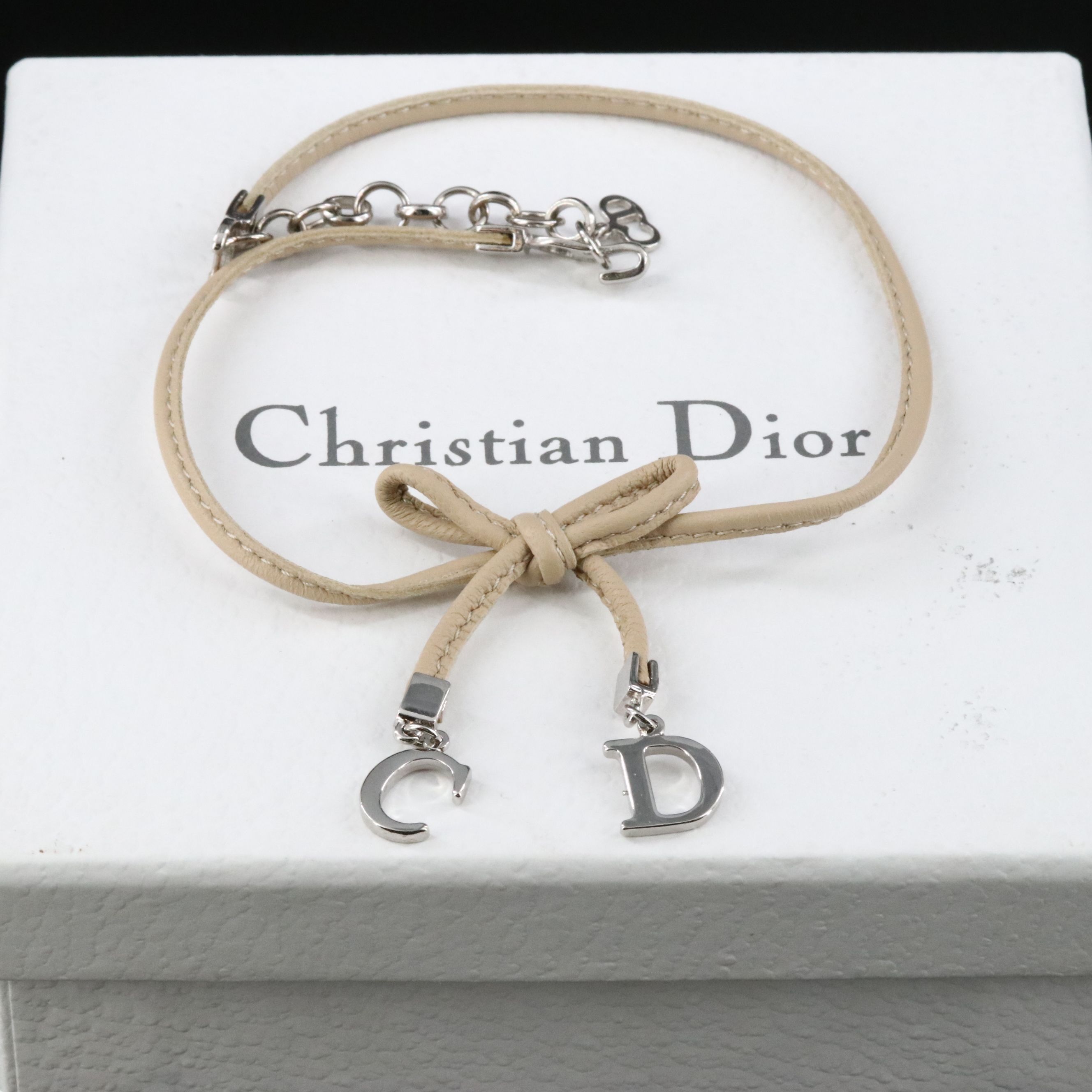 Christian Dior CD Leather Bow Choker Necklace