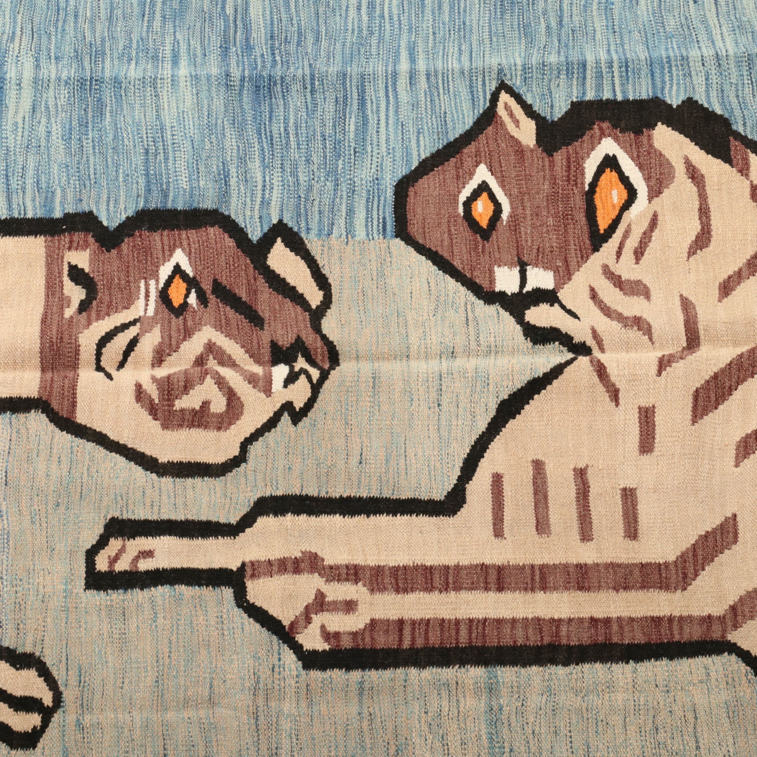 6'4 x 11'7 Handwoven Pakistani Pictorial Kilim Area Rug