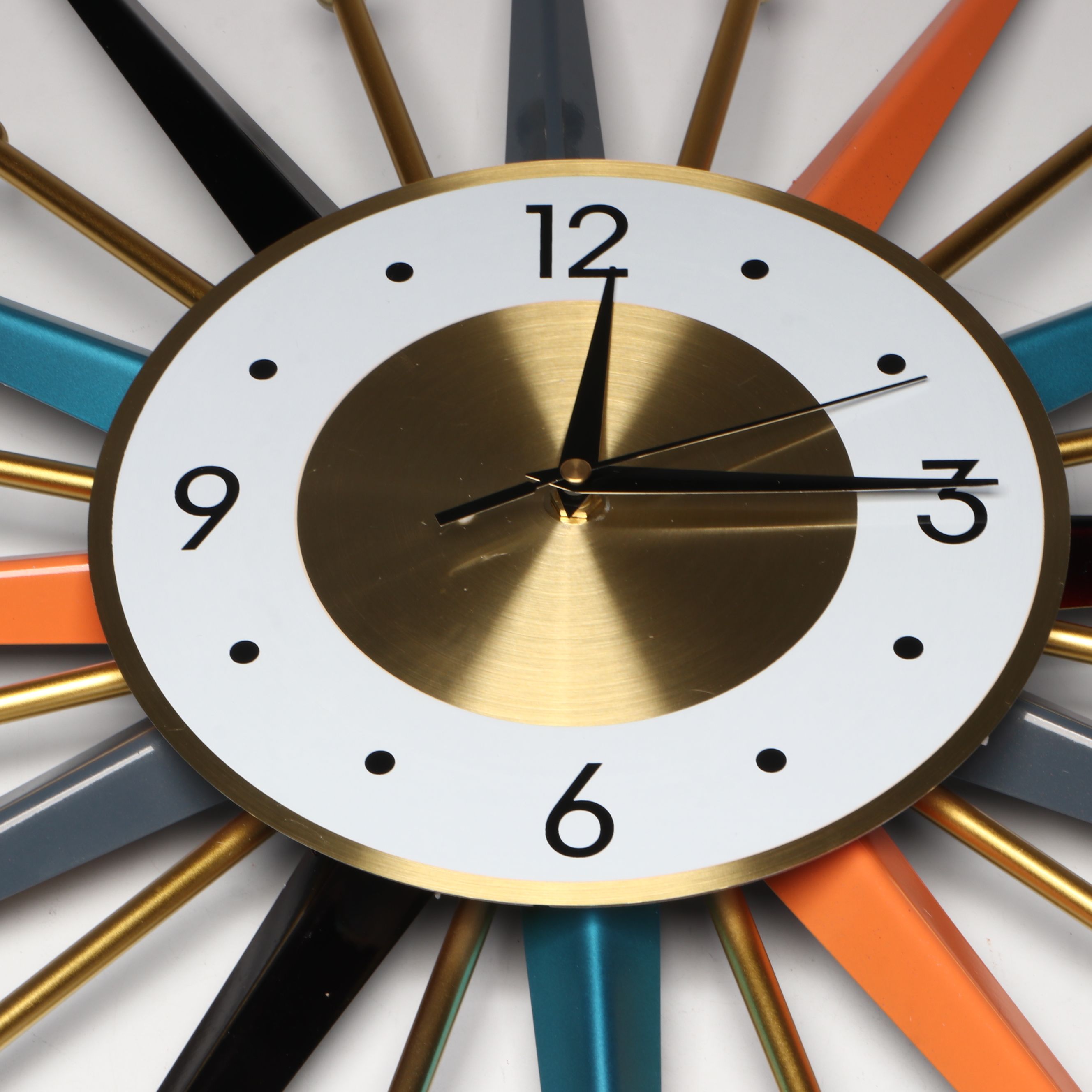 Mid Century Modern Style Multicolored Starburst Metal Wall Clock