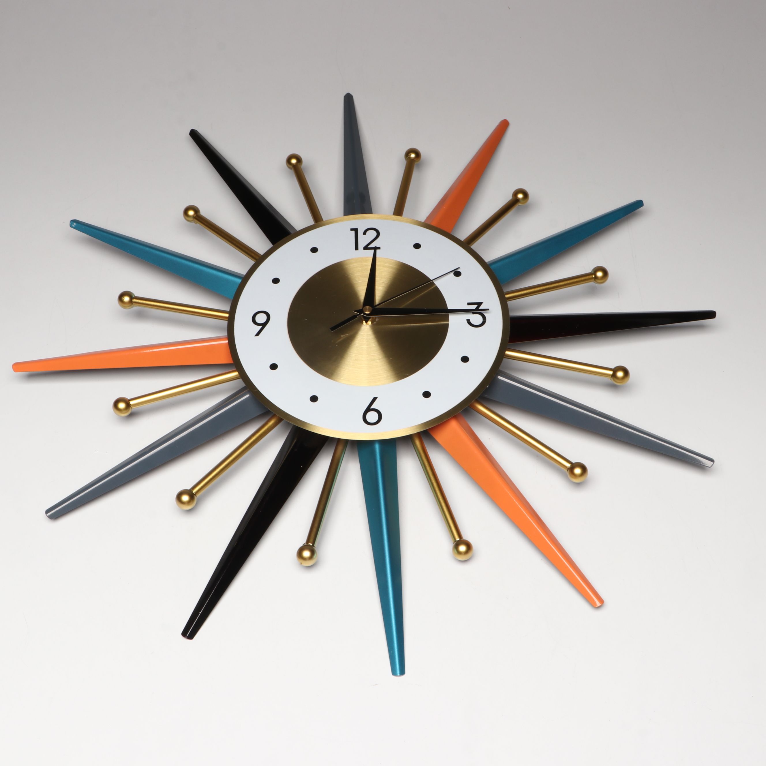 Mid Century Modern Style Multicolored Starburst Metal Wall Clock